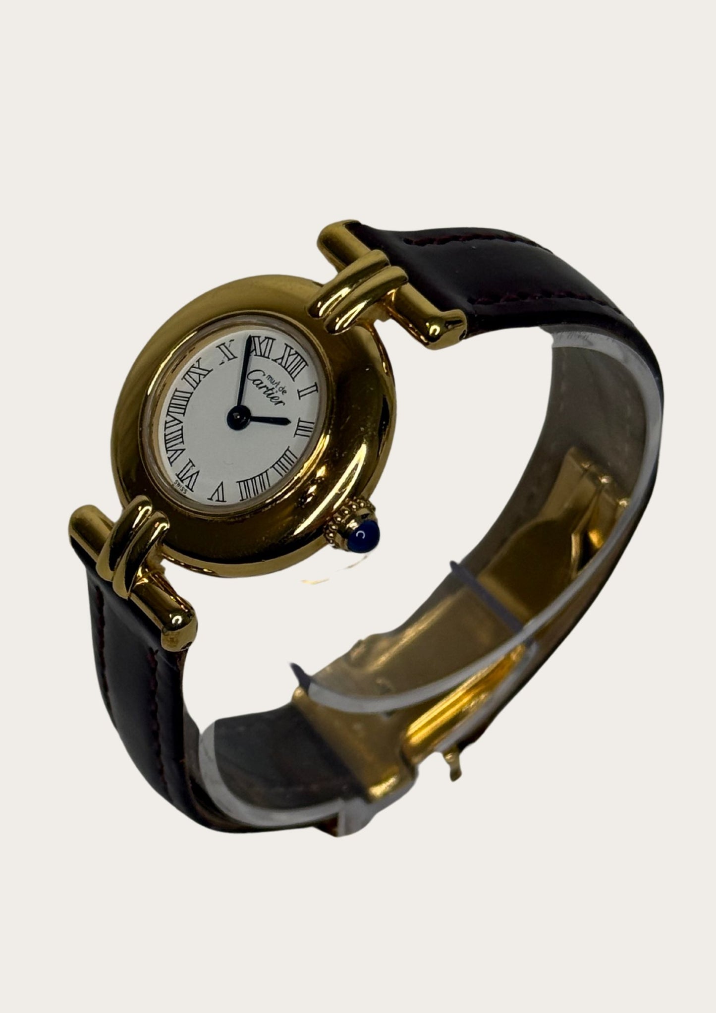 Cartier Must Colisée watch, vintage with leather bracelet in dark brown