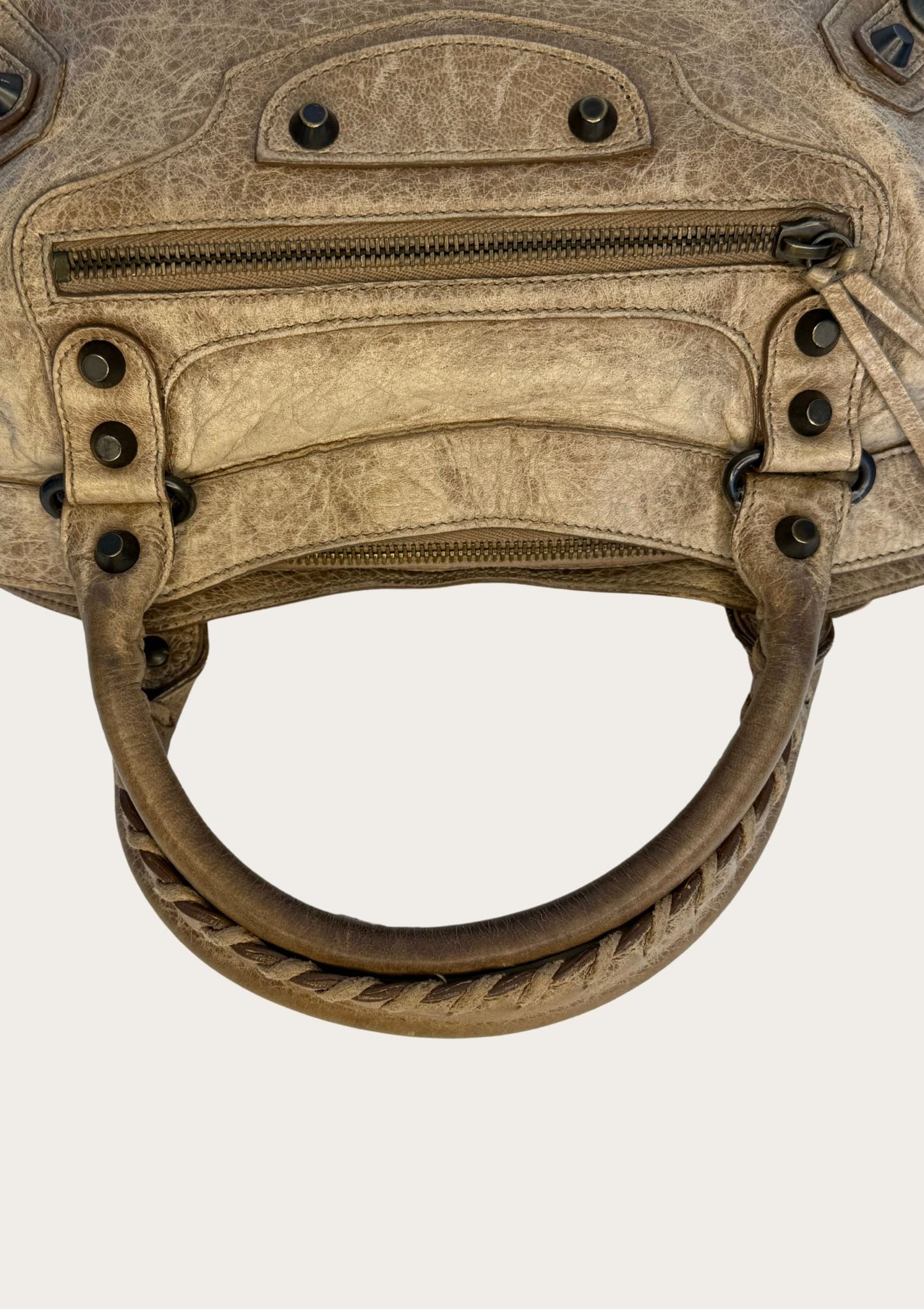 Pre-owned Balenciaga City bag in beige leather, genuine