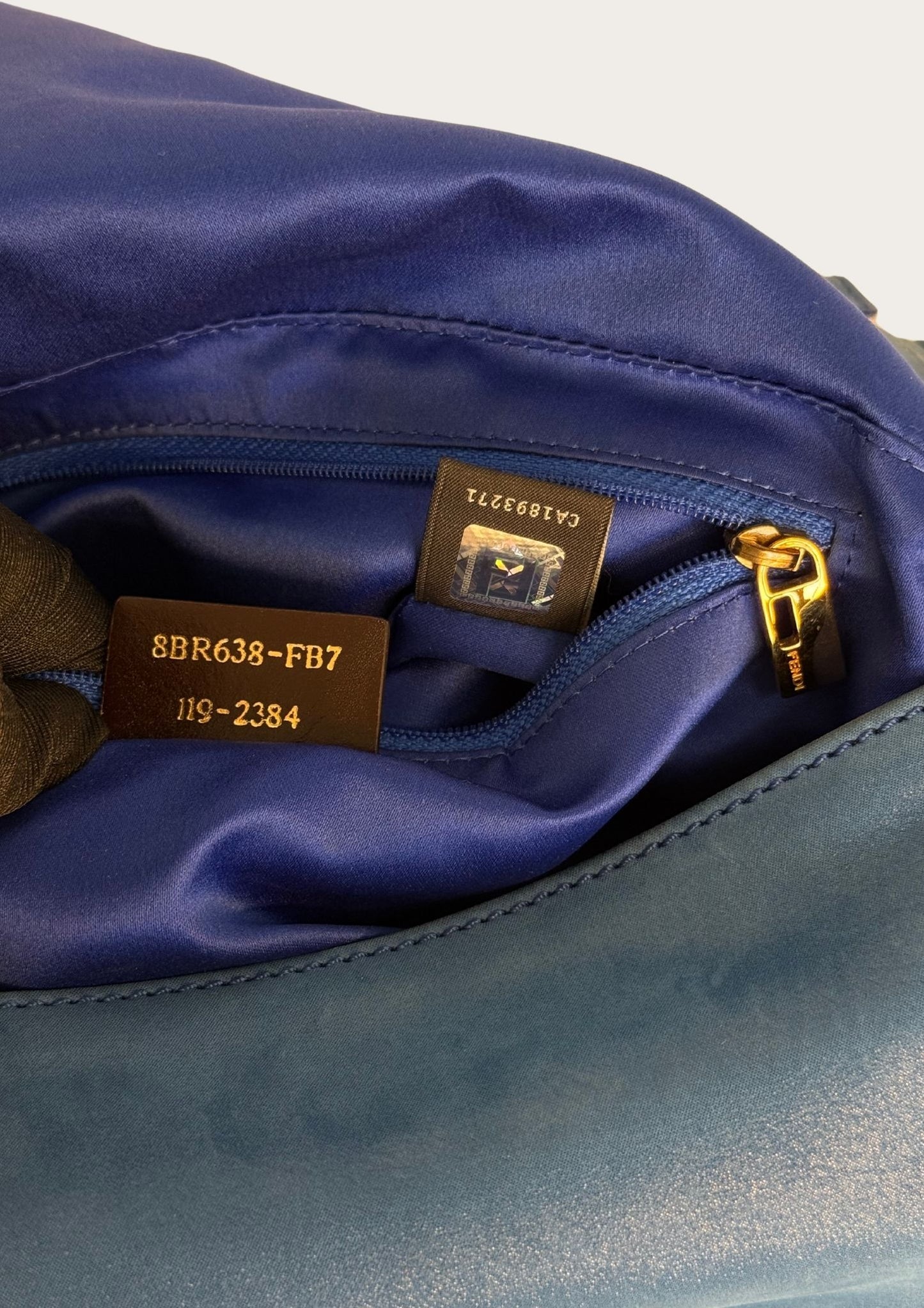 Authenticity code of Pre-loved Fendi Big Mamma bag in blue suede with leopard print details