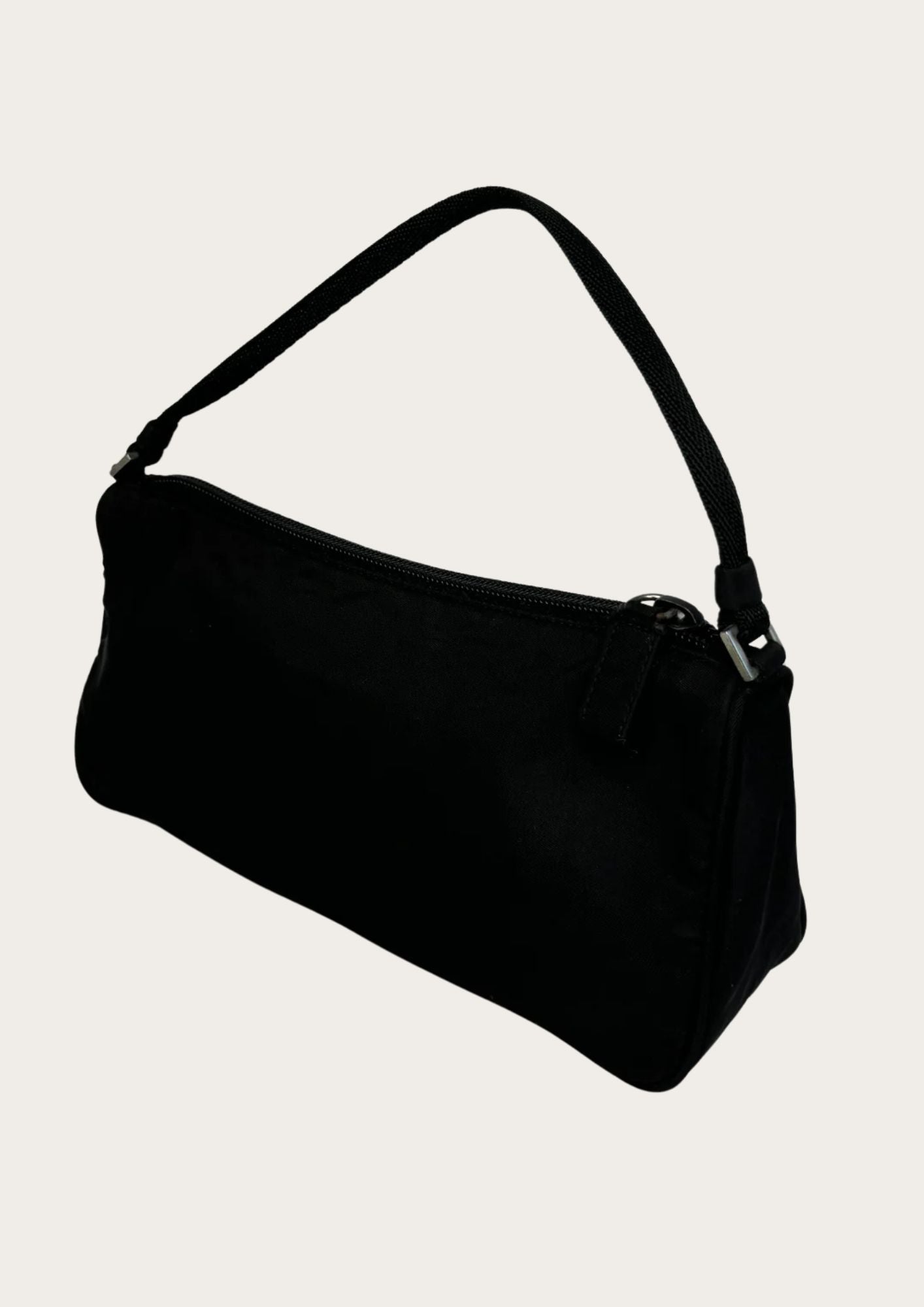 Prada Re-nylon bag in black nylon with logo, from side back