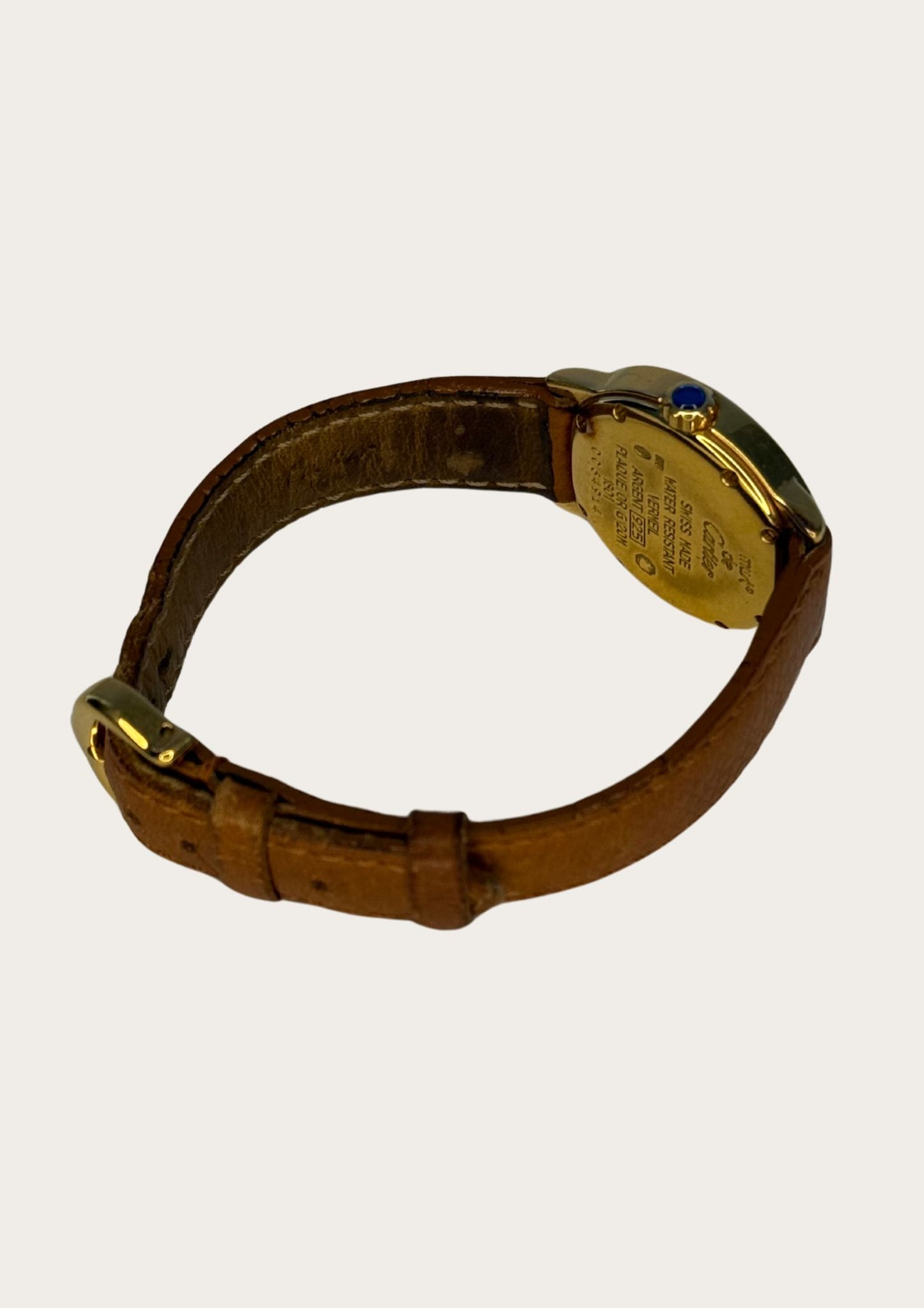 Cartier Must II Vermeil watch with light brown leather wristband, vintage and authentic