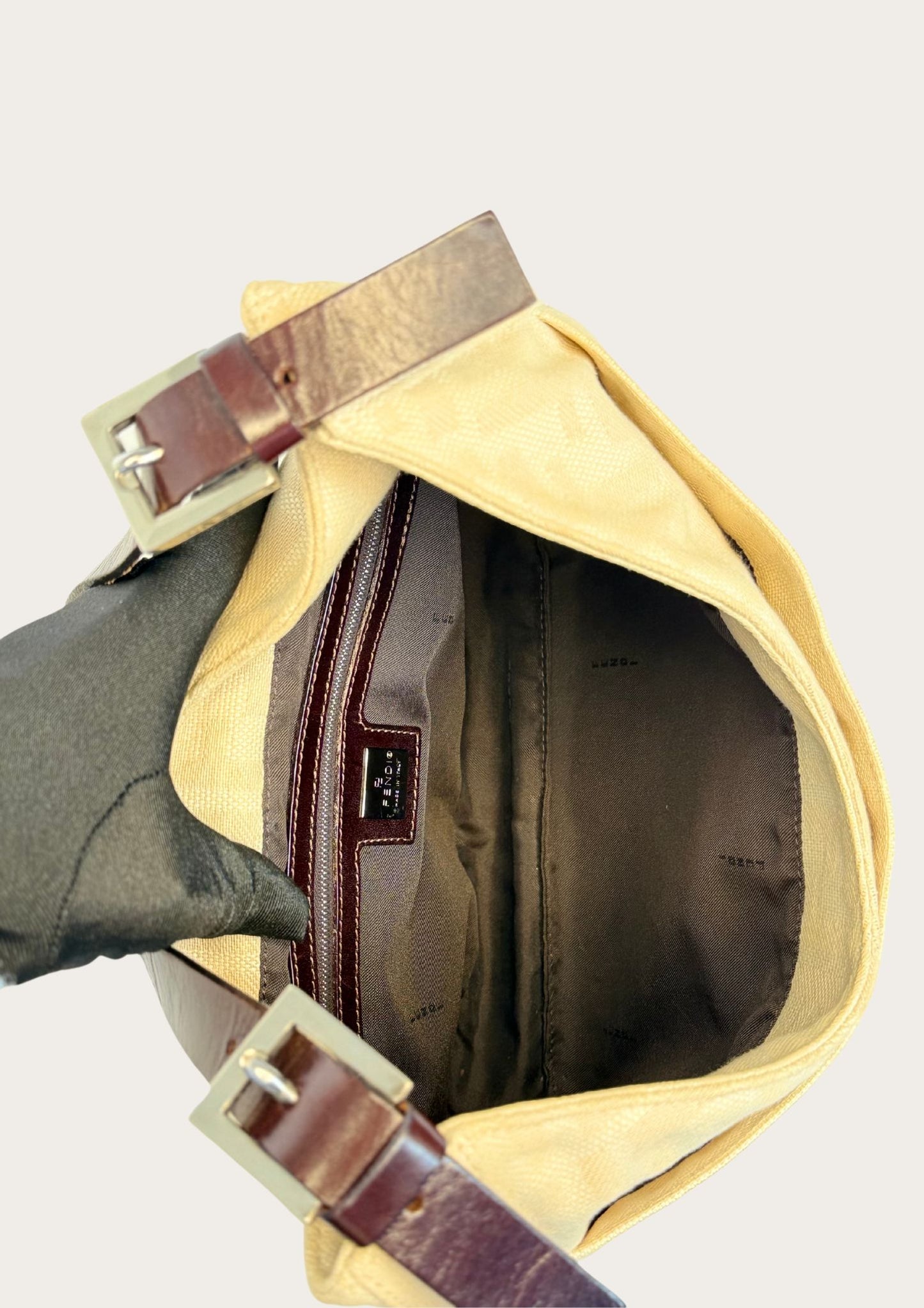 Pre-owned Fendi Zucca shoulder bag in beige with dust bag