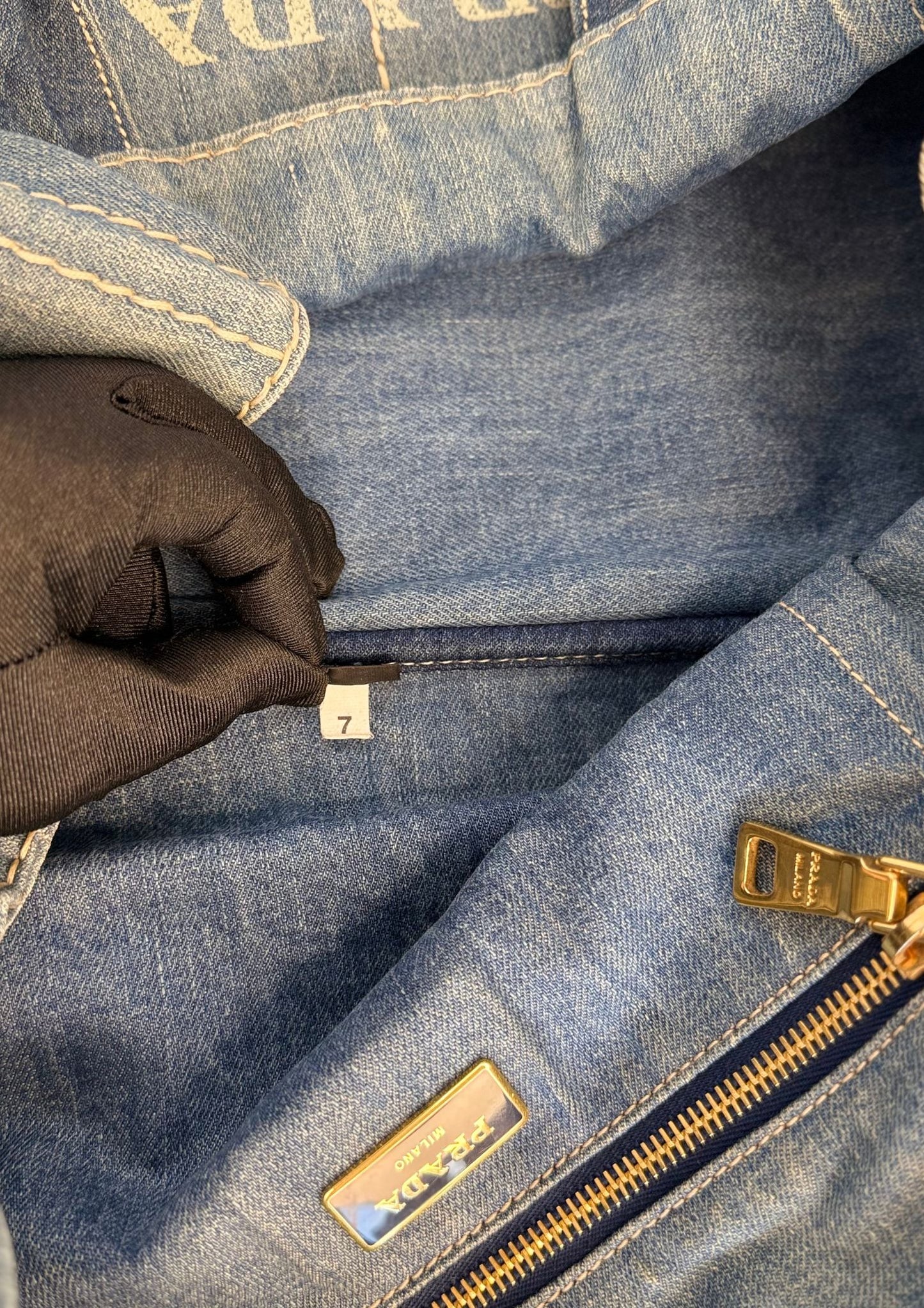 Pre-owned and genuine Prada Cabas Canapa denim tote bag