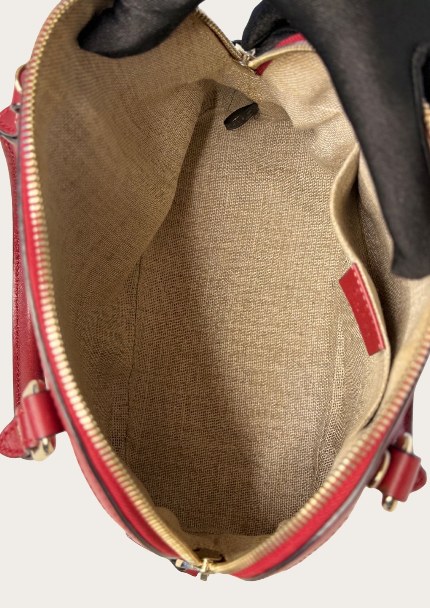 Gucci Dôme bag in mini Guccissima leather in burgundy red, authentic