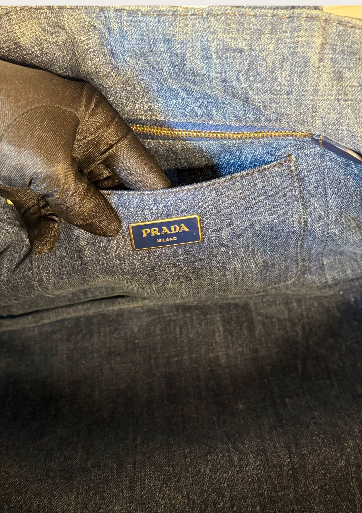 Authentic Prada Cabas Canapa tote in blue denim