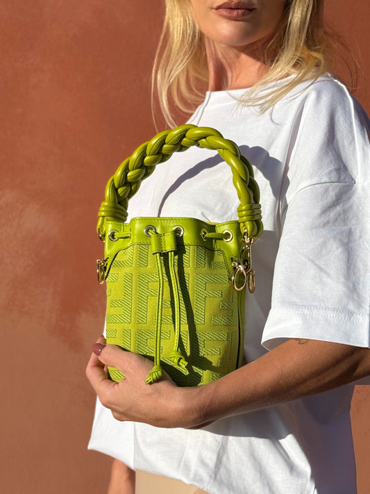 Authentic green Fendi Mon Trésor with braided leather handle 