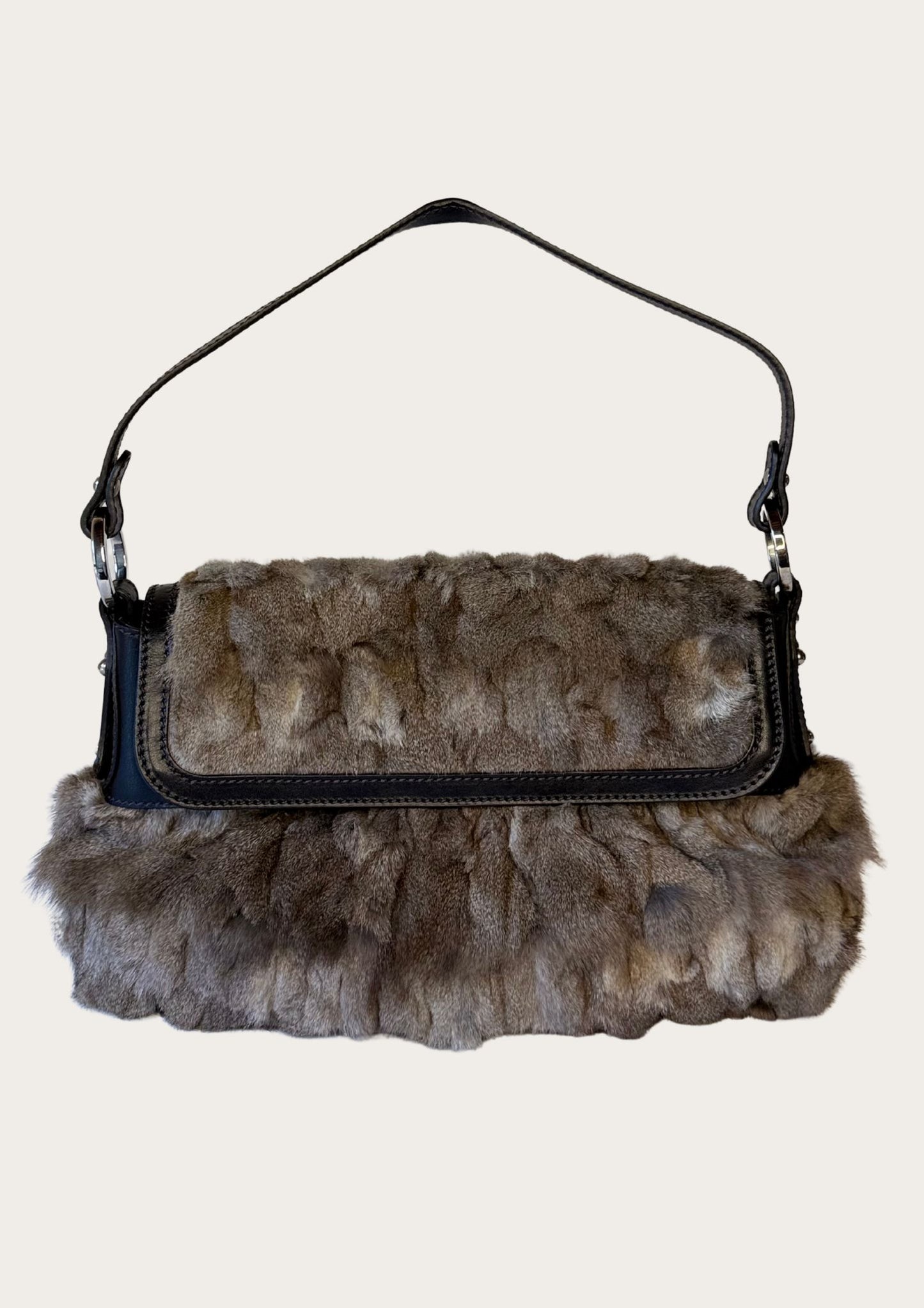 Genuine Fendi rabbit Chef bag with leather details