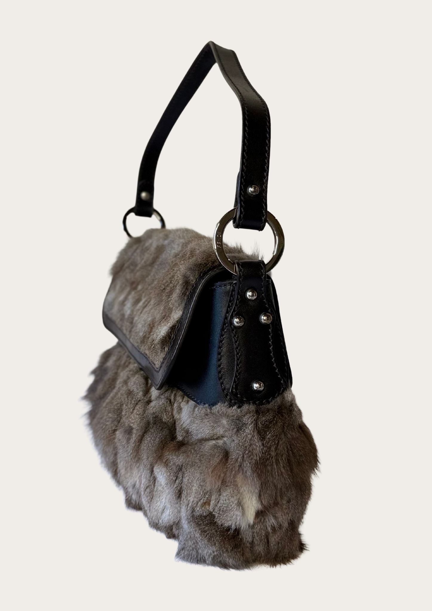 Genuine Fendi rabbit Chef bag with leather details