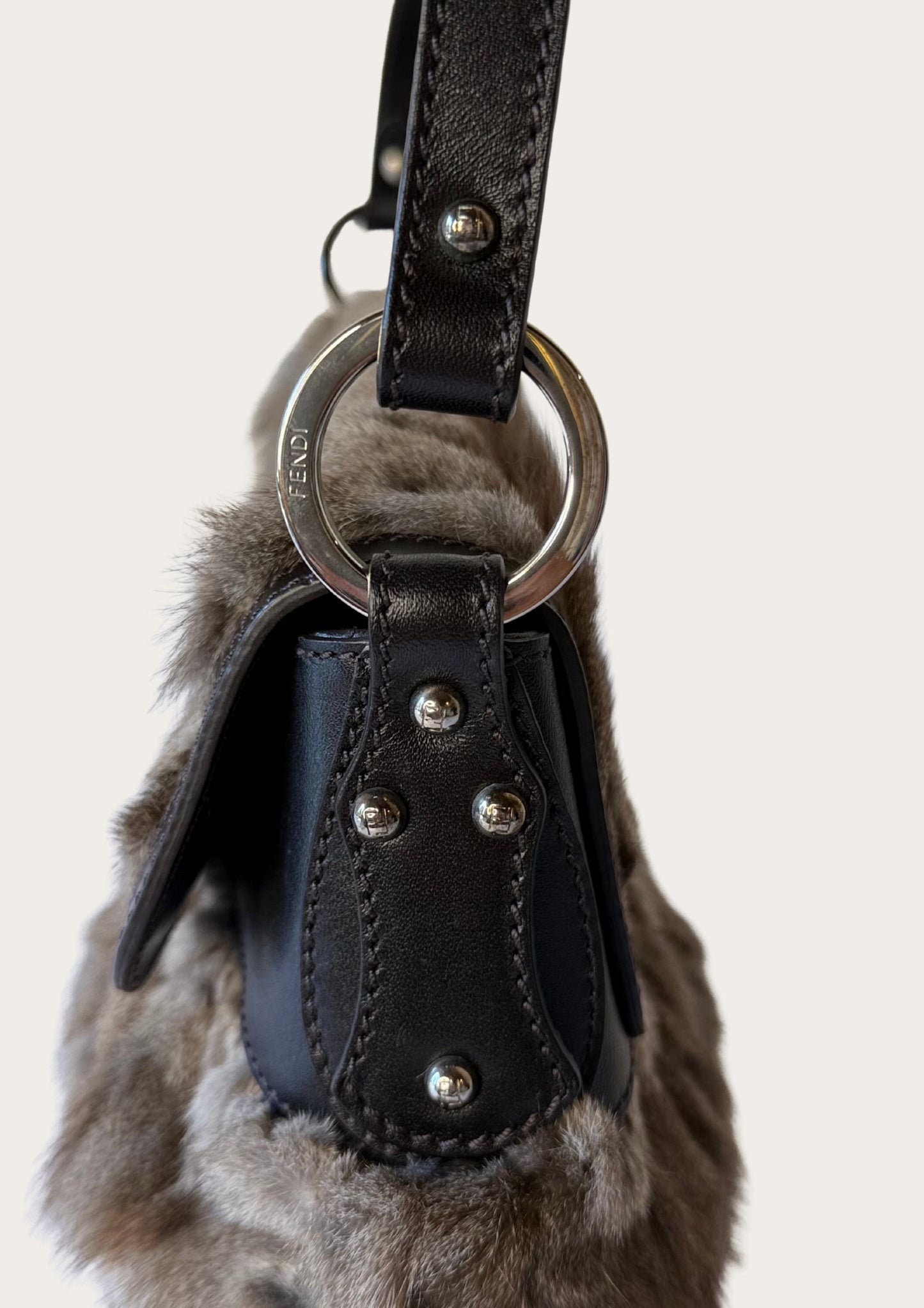 Genuine Fendi rabbit Chef bag with leather details