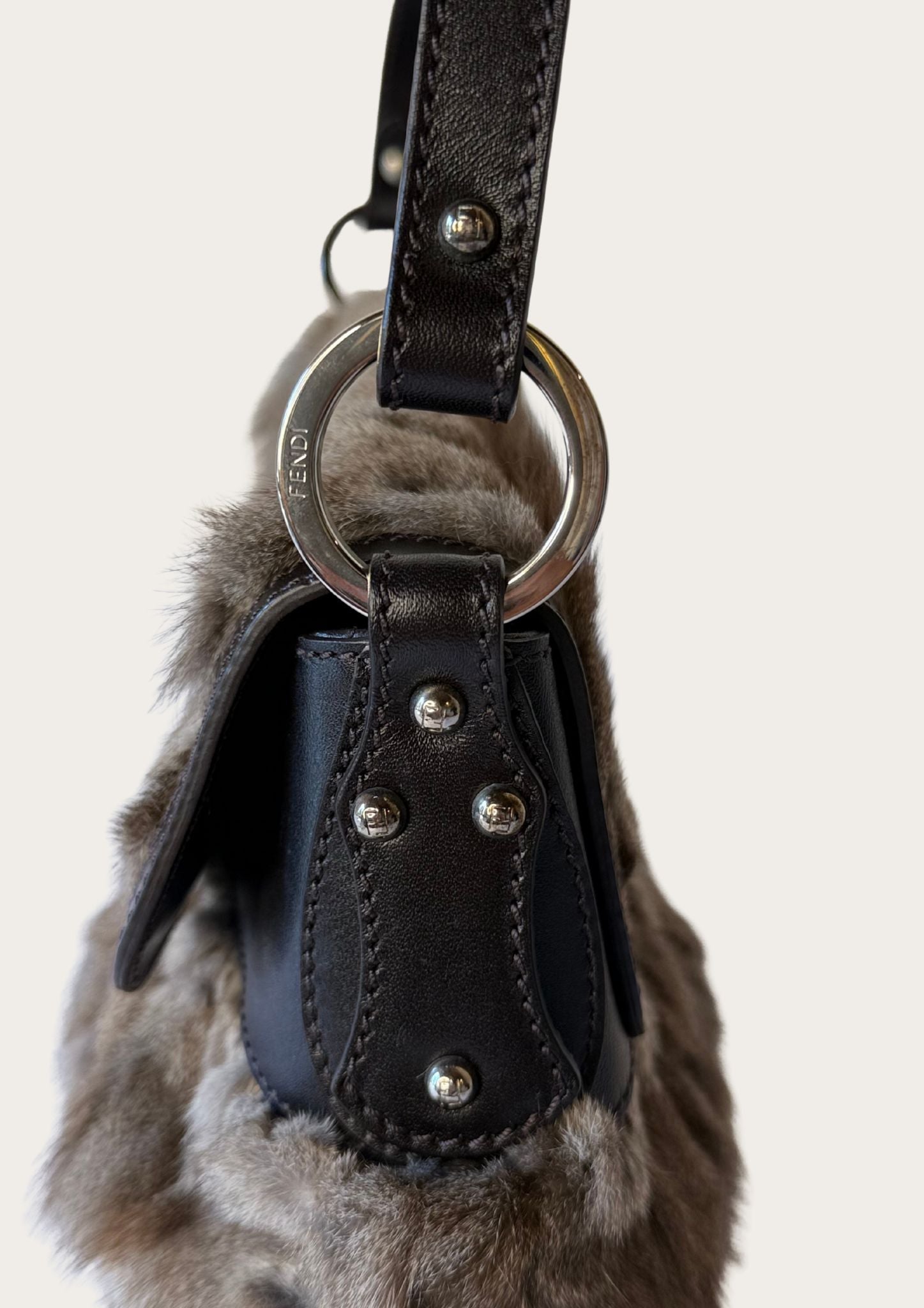 Genuine Fendi rabbit Chef bag with leather details