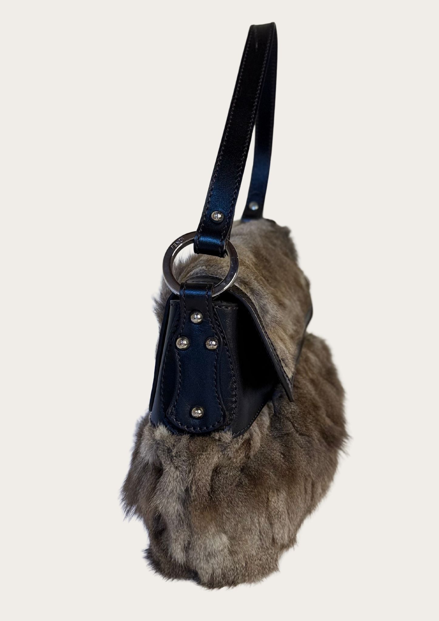 Genuine Fendi rabbit Chef bag with leather details