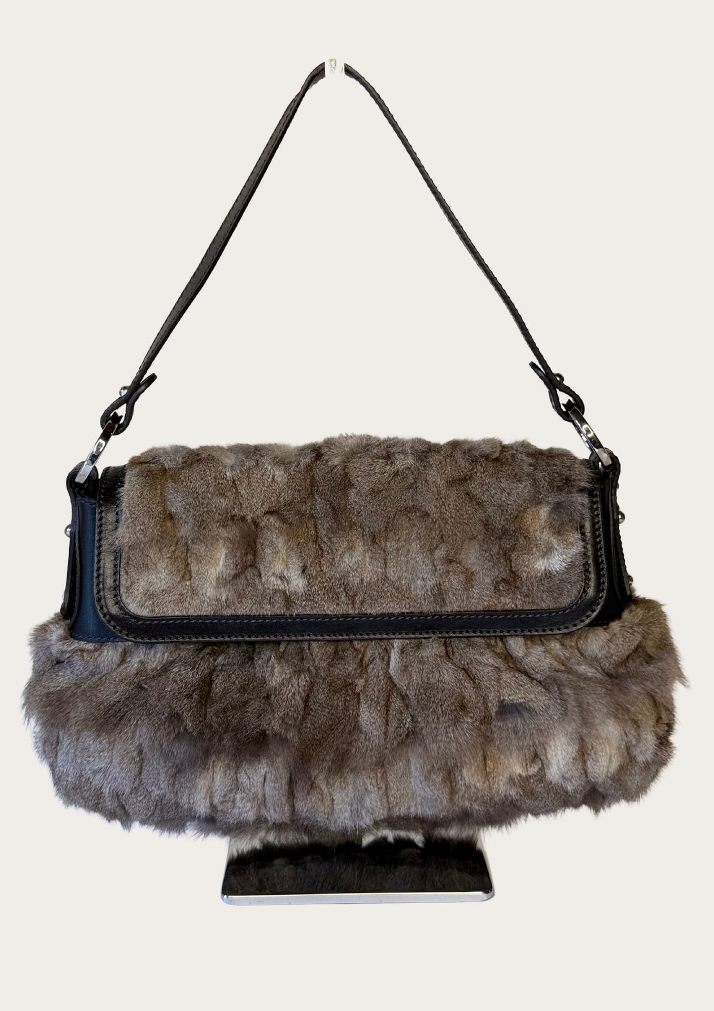 Genuine Fendi rabbit Chef bag with leather details