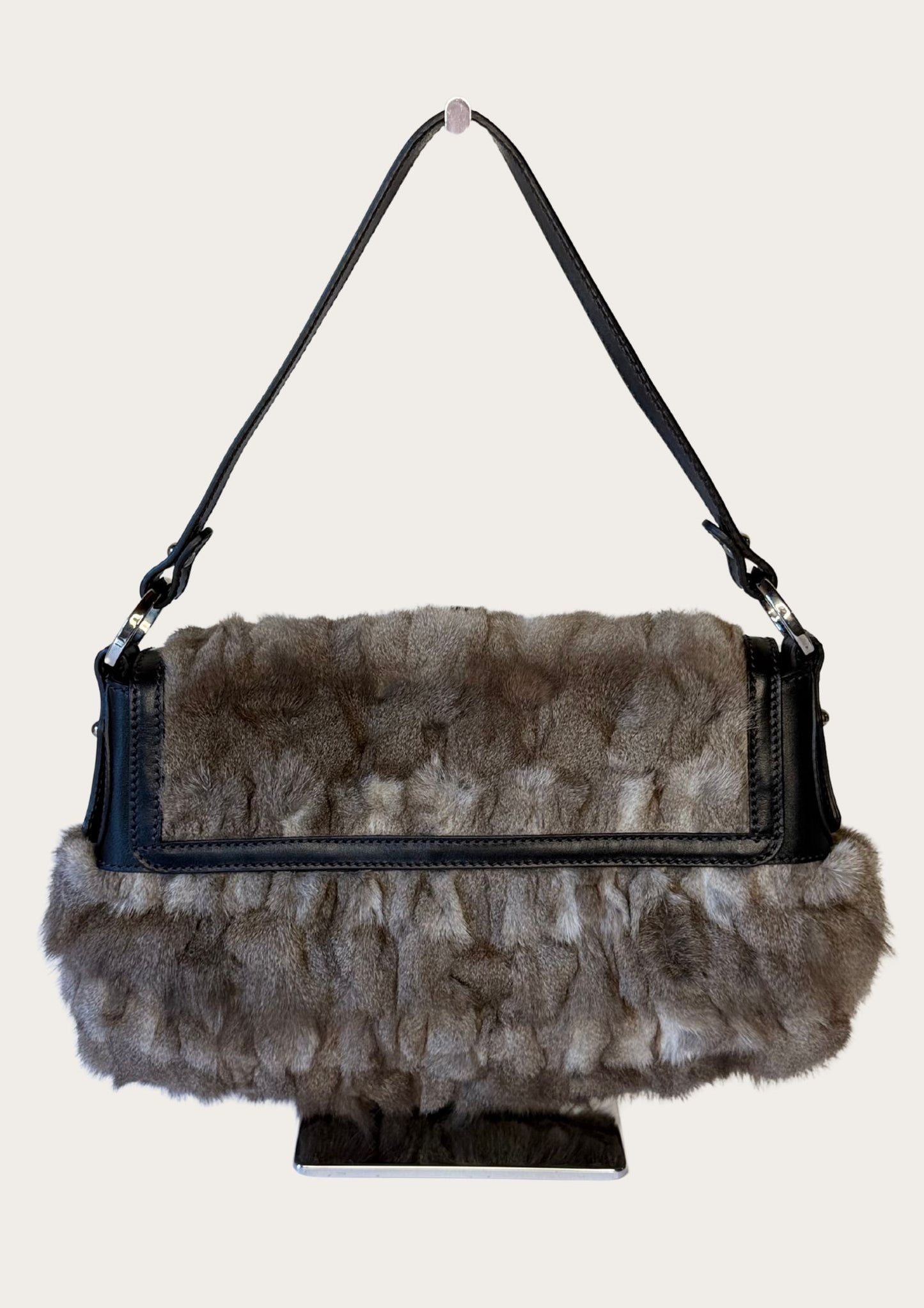 Genuine Fendi rabbit Chef bag with leather details