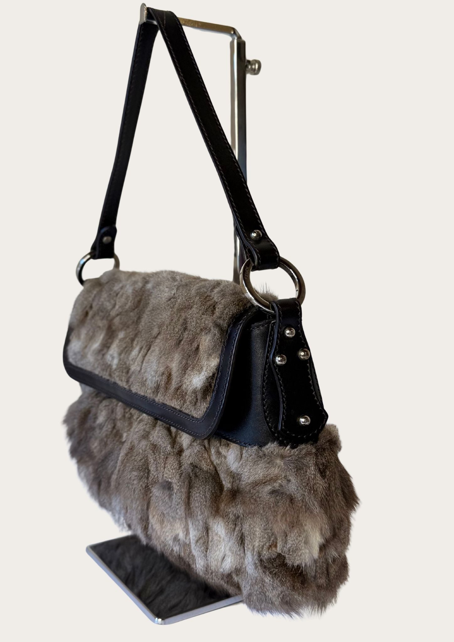Genuine Fendi rabbit Chef bag with leather details