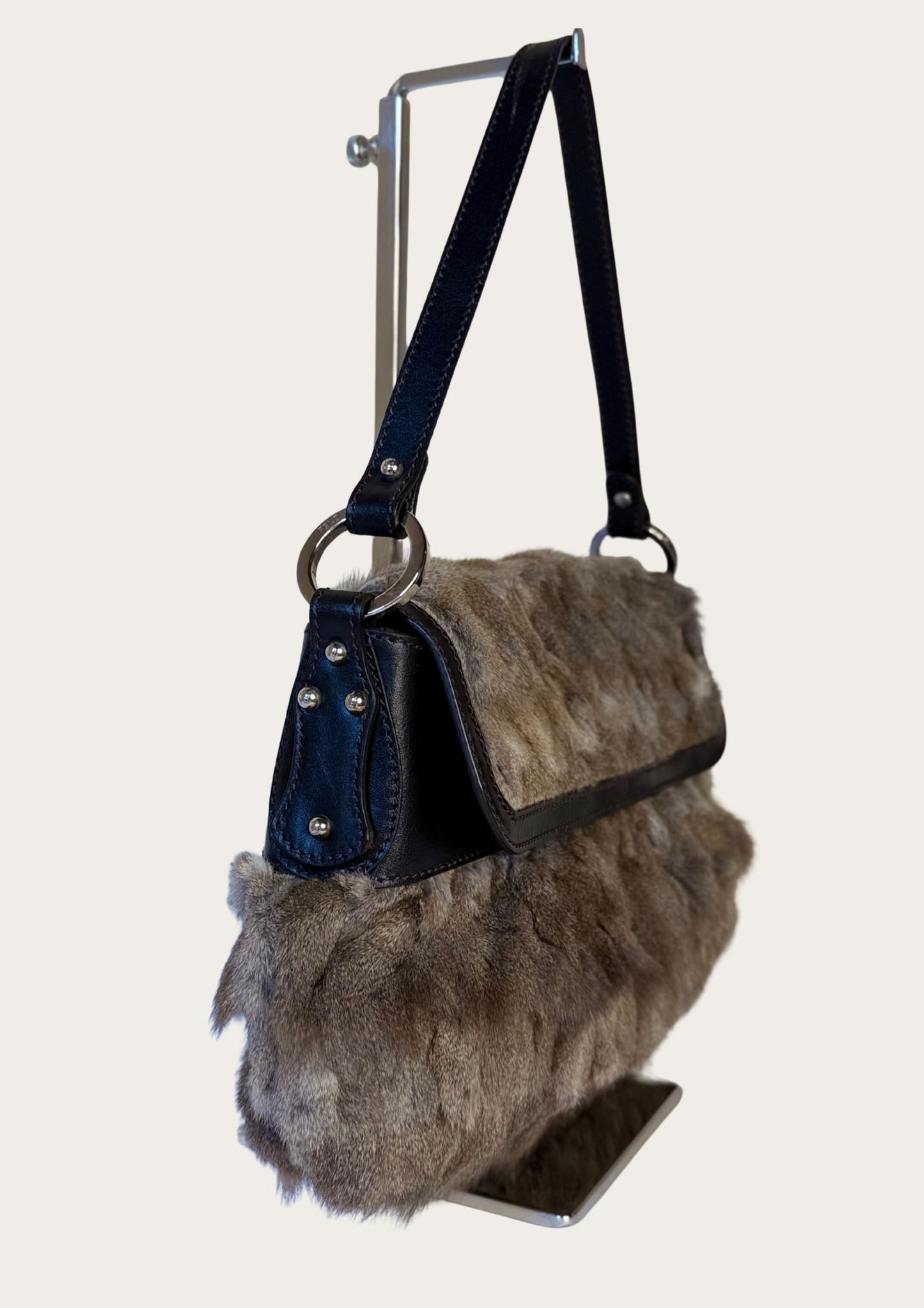 Genuine Fendi rabbit Chef bag with leather details