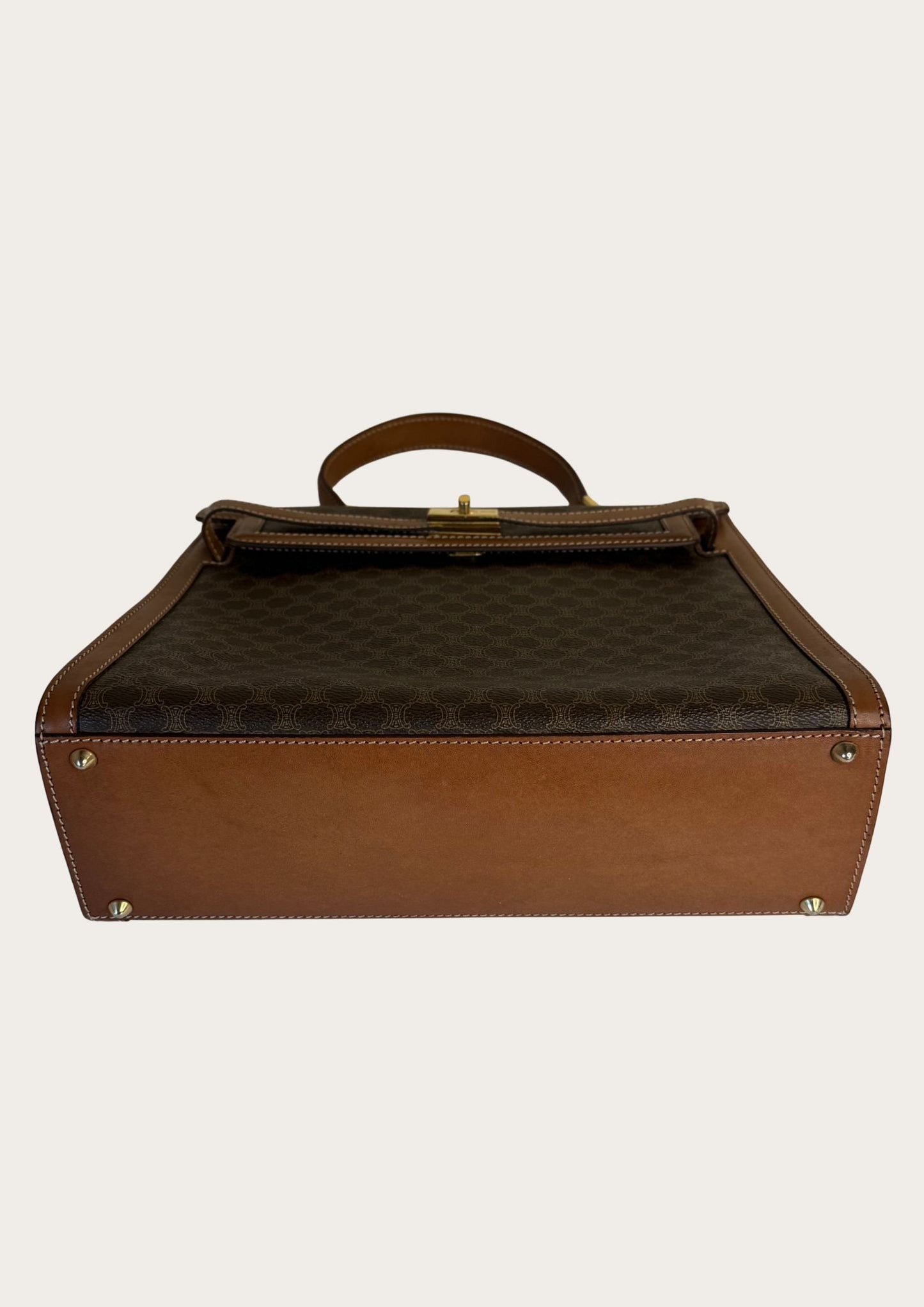 Authentic and vintage Celine top handle bag in macadam pattern