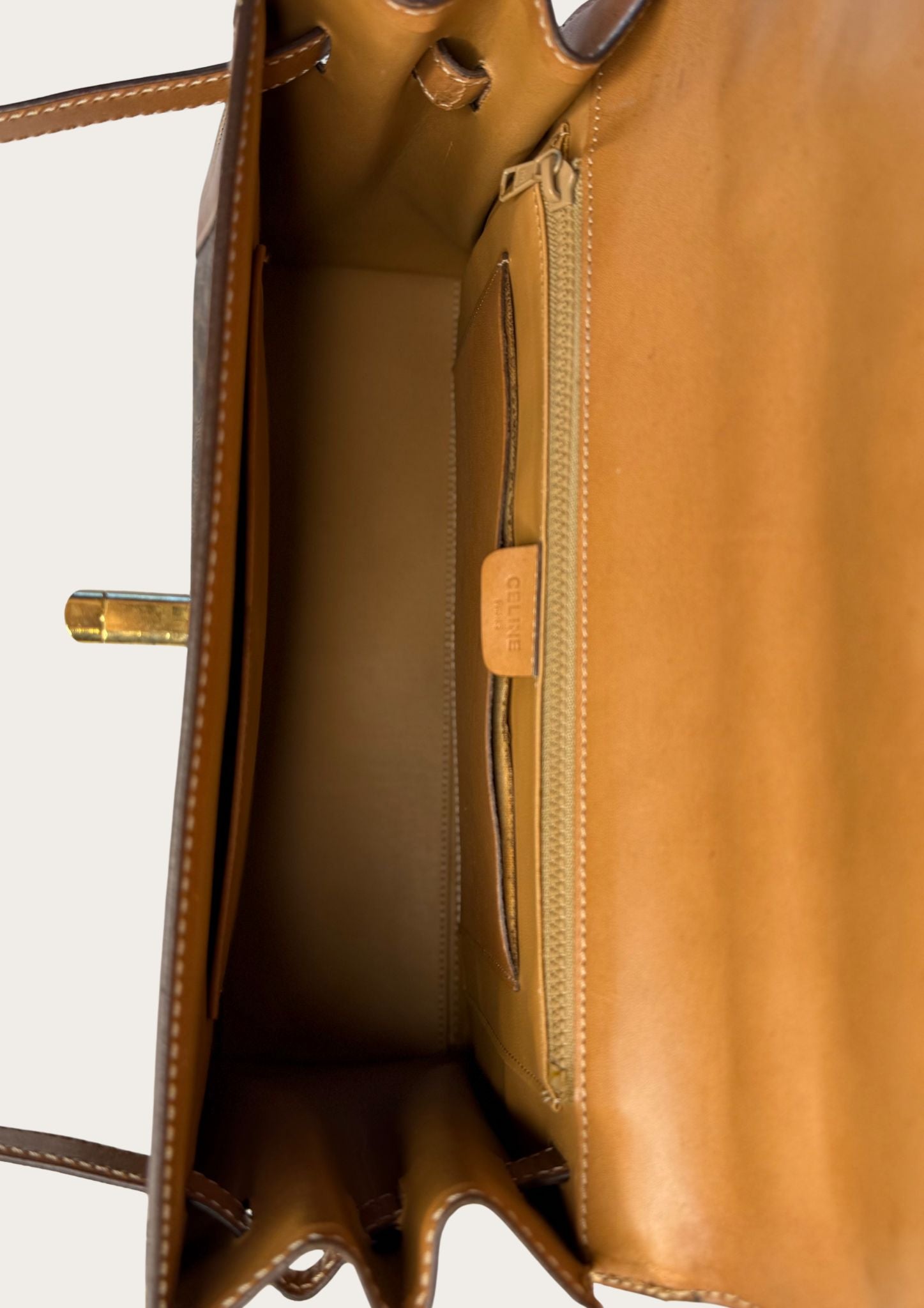 Authentic and vintage Celine top handle bag in macadam pattern