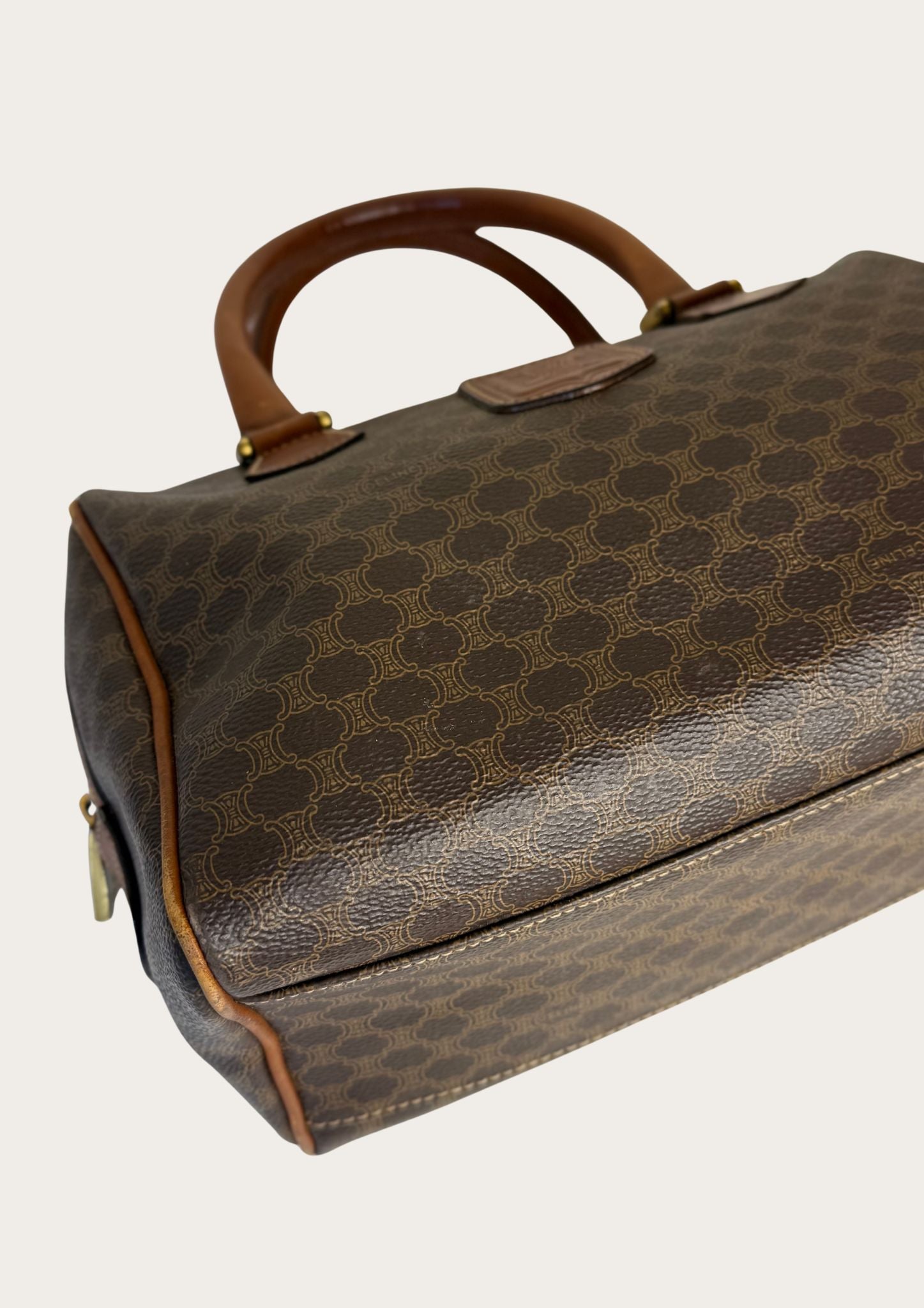 Authentic Celine Macadam Boston bag in PVC and leather details.