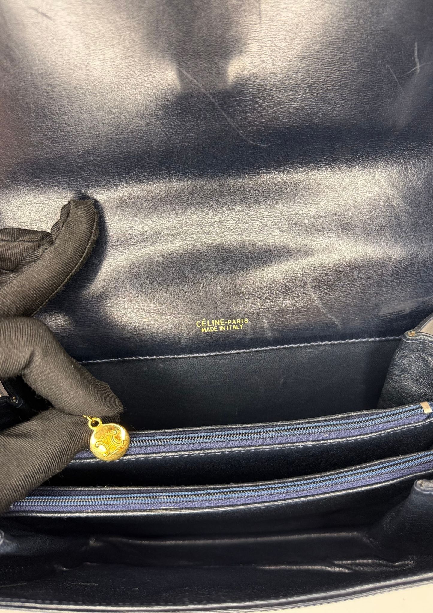 Authentic vintage Celine Sulky shoulder bag in navy with Entrupy certificate 