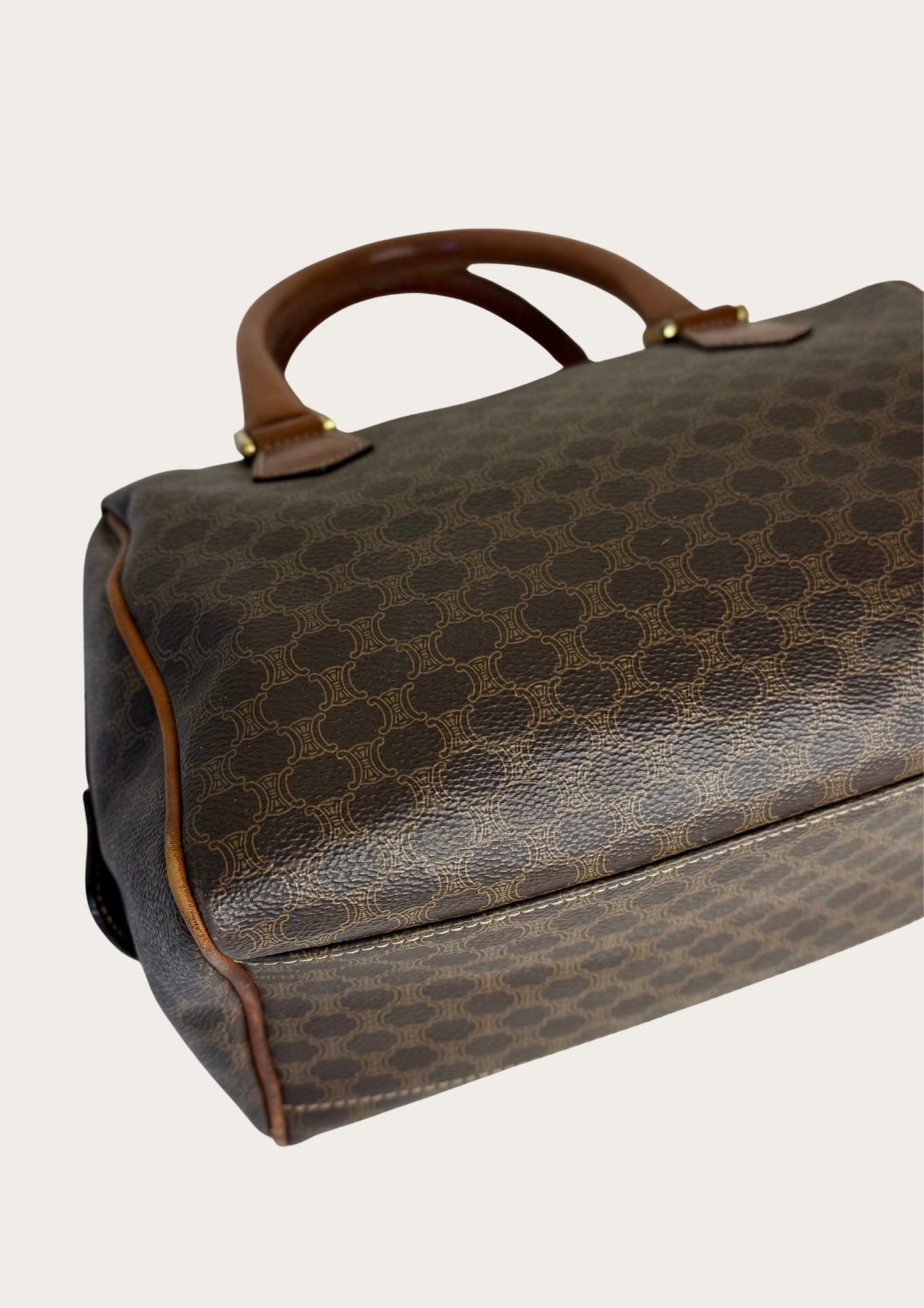 Authentic Celine Macadam Boston bag in PVC and leather details.