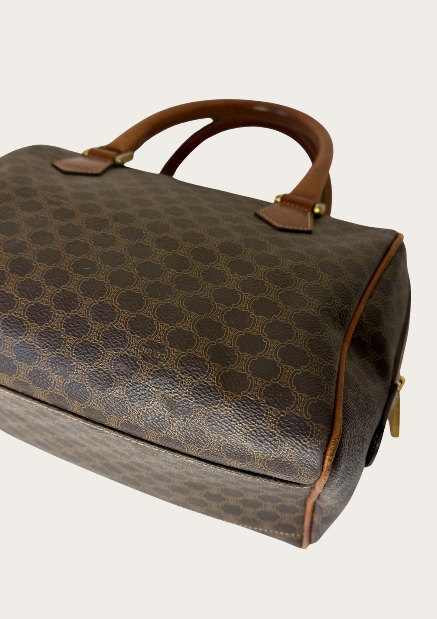 Authentic Celine Macadam Boston bag in PVC and leather details.