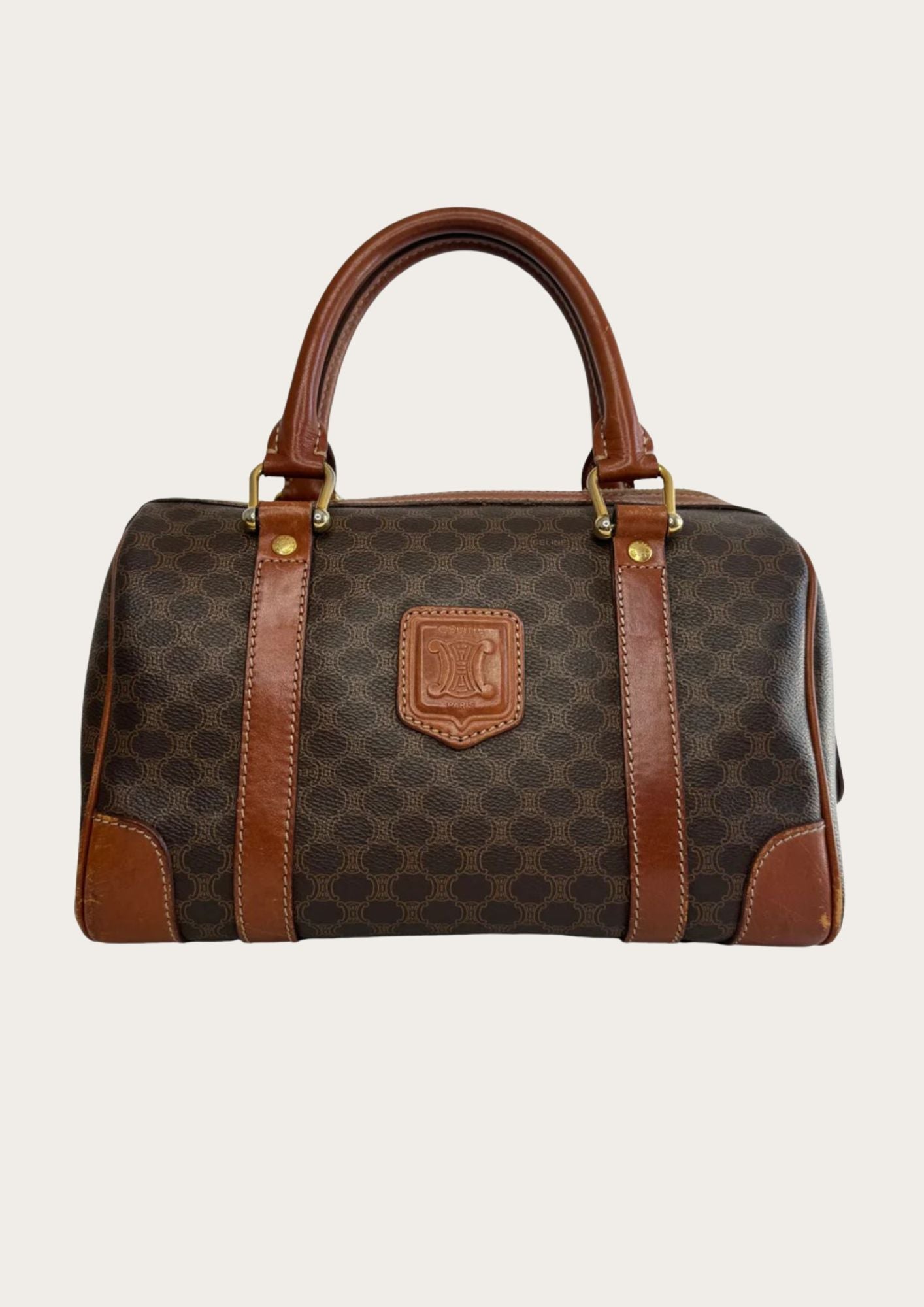 Vintage Celine Boston bag in macadam pattern leather, front