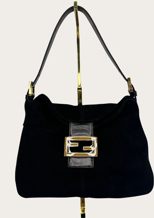 Fendi Mamma Baguette in black suede