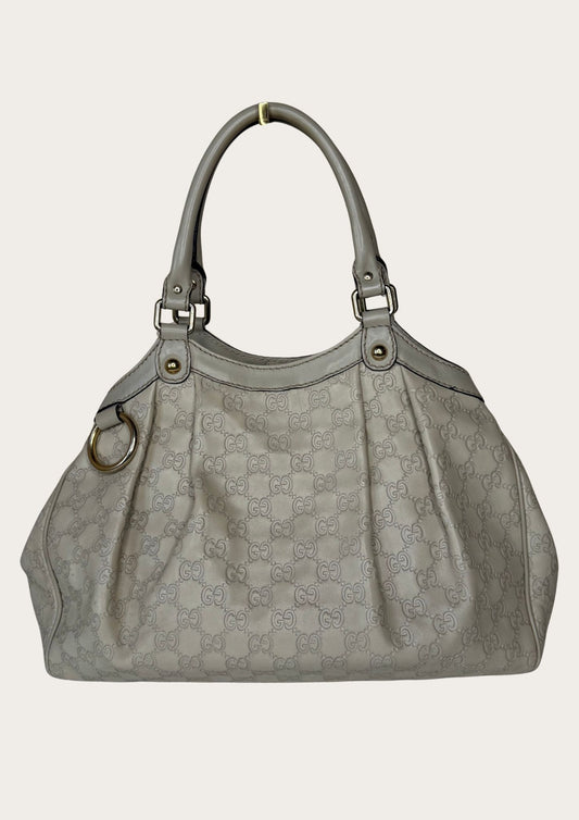 Authentic Gucci Sukey medium bag in beige Guccissima leather