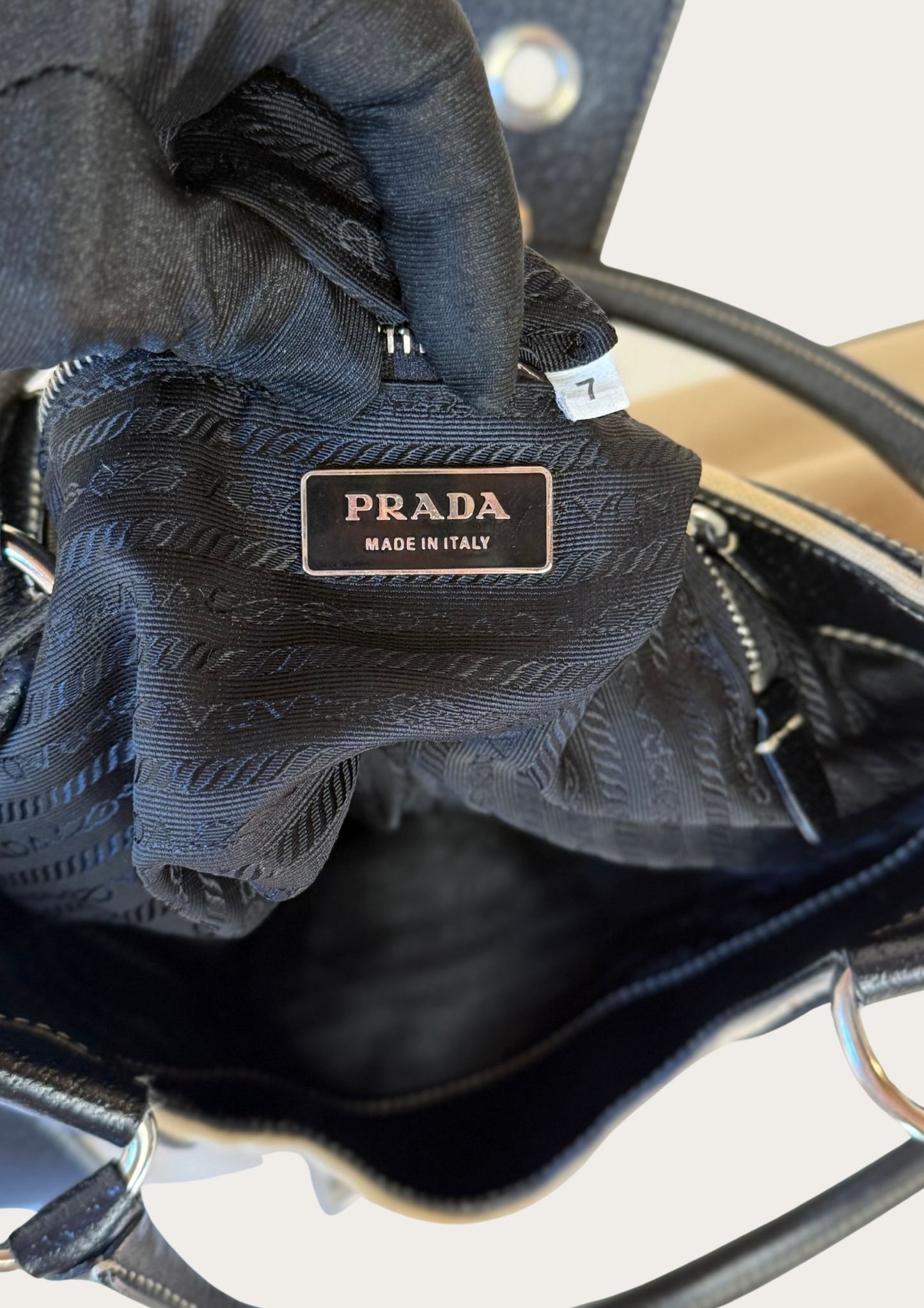 Prada Hobo Buckle bag in beige canvas with brown leather details, Entrupy certificate