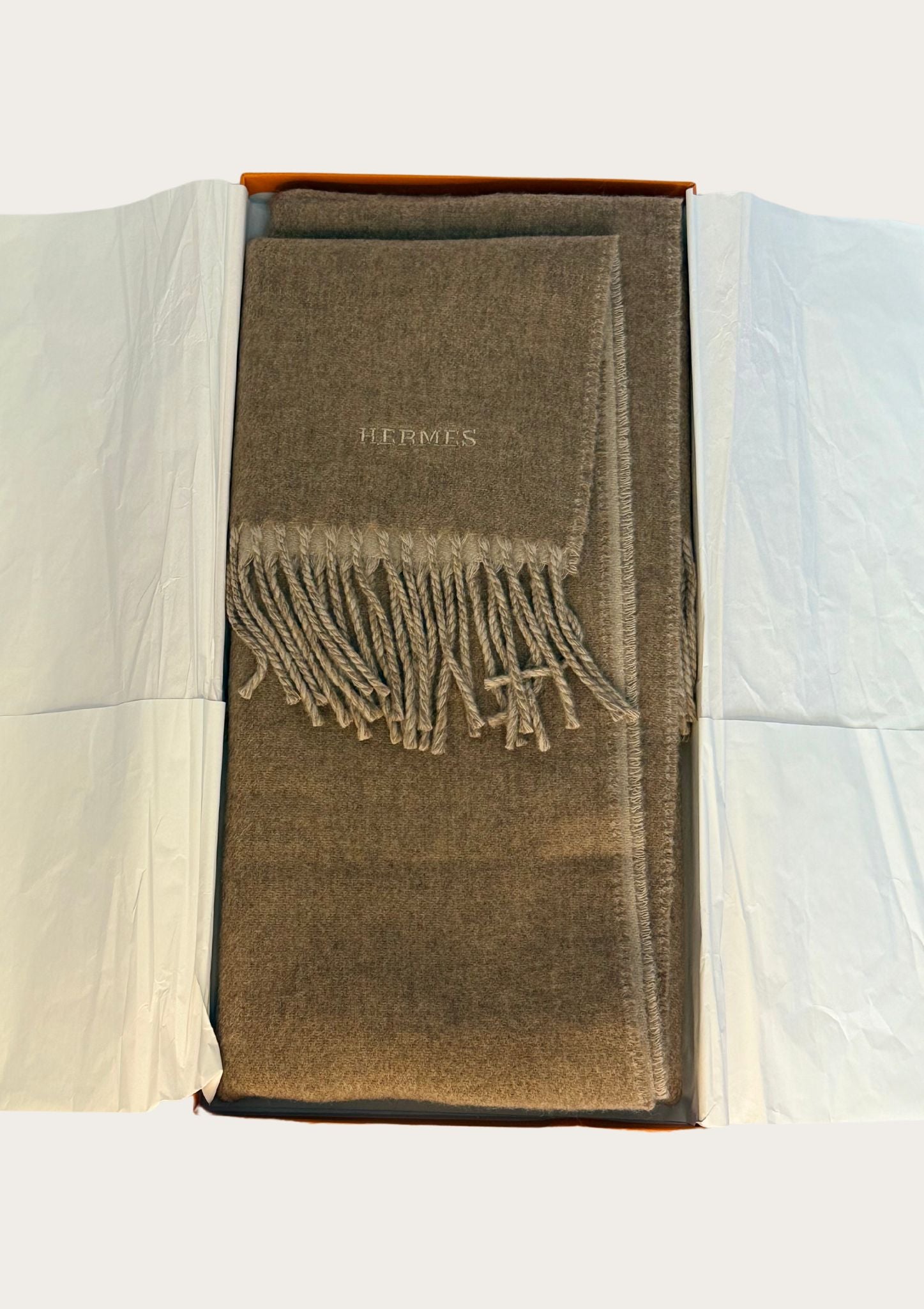 Authentic Hermès Cashmere scarf with case