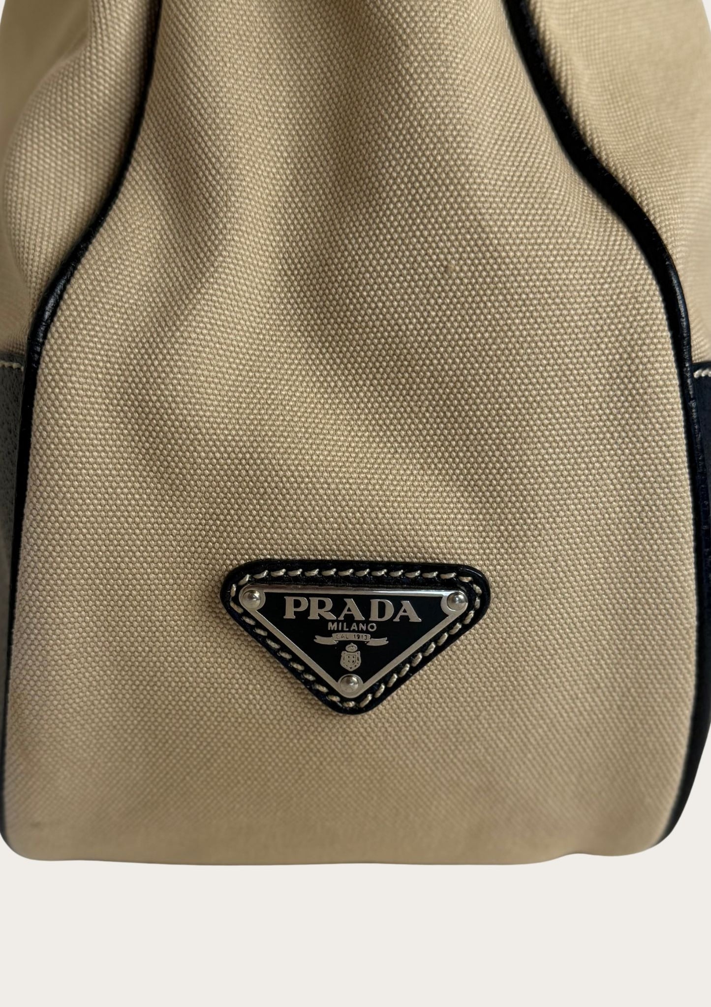 Prada Hobo Buckle bag in beige canvas with brown leather details, Entrupy certificate