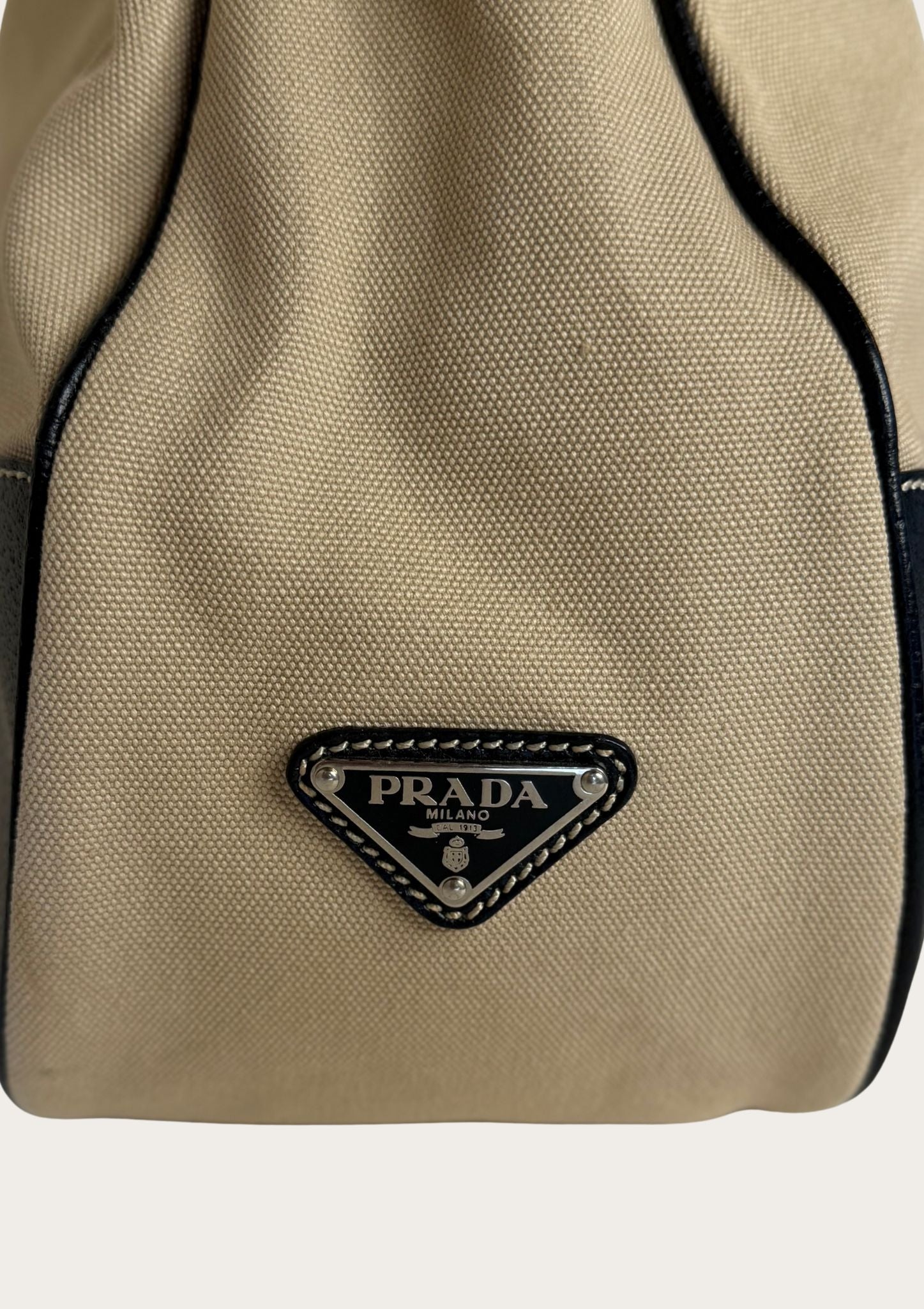 Prada Hobo Buckle bag in beige canvas with brown leather details, Entrupy certificate