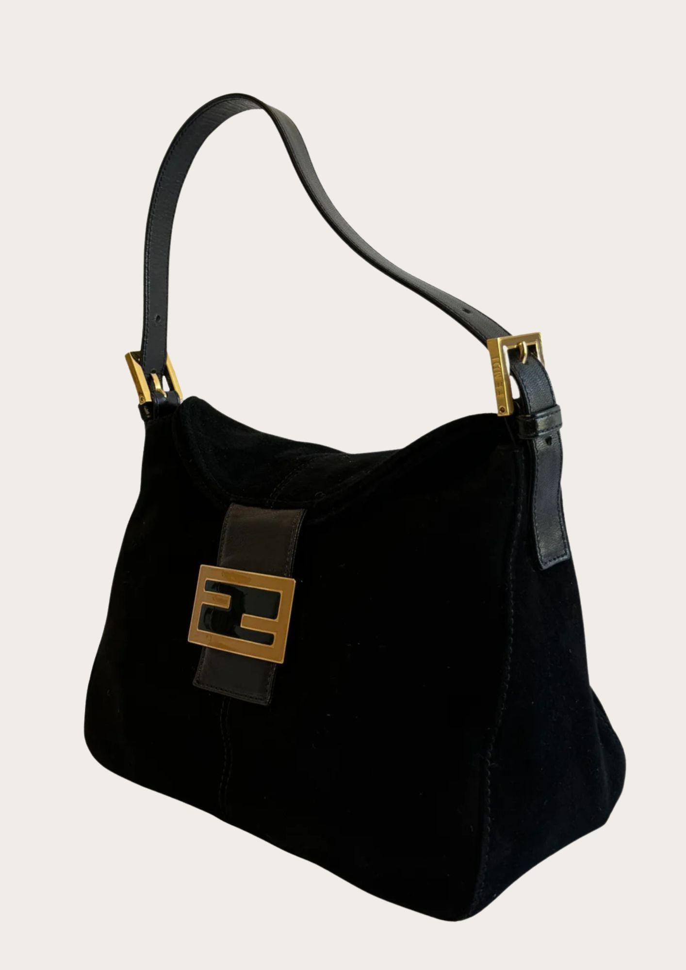 Fendi Mamma Baguette in black suede