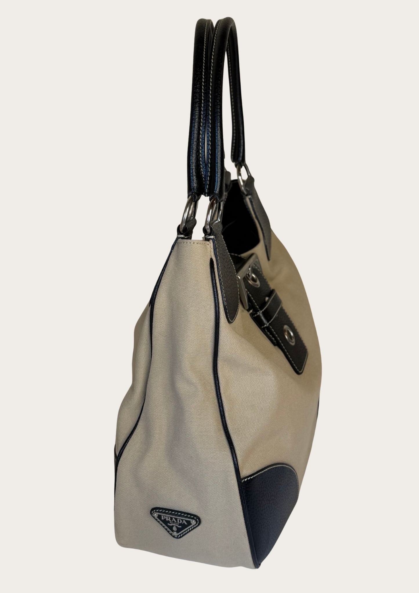 Prada Hobo Buckle bag in beige canvas with brown leather details, Entrupy certificate