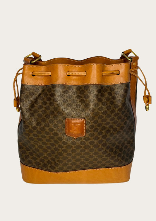 Genuine Celine Sac Seau Bucket Bag in macadam canvas with pouch