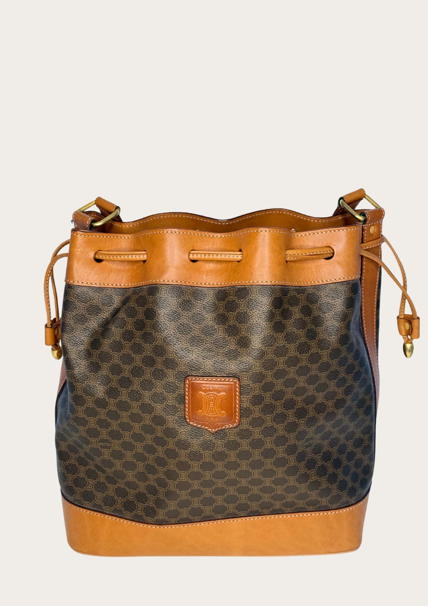 Genuine Celine Sac Seau Bucket Bag in macadam canvas with pouch