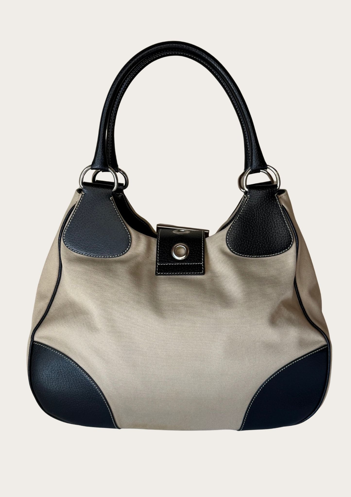 Prada Hobo Buckle bag in beige canvas with brown leather details, Entrupy certificate