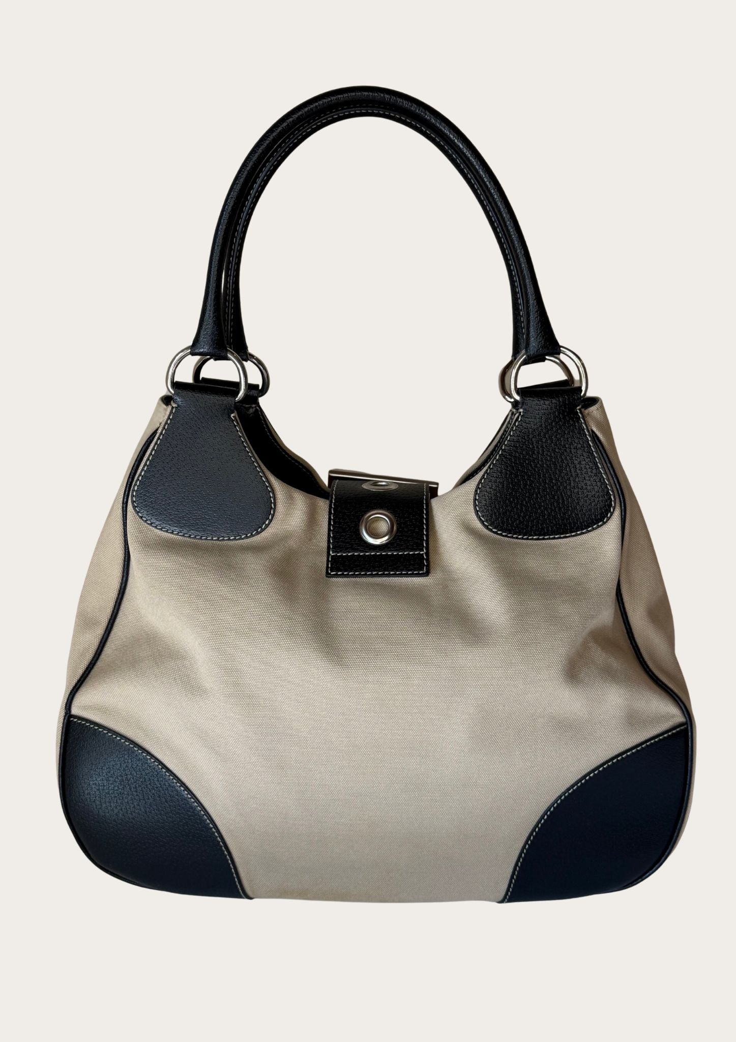 Prada Hobo Buckle bag in beige canvas with brown leather details, Entrupy certificate