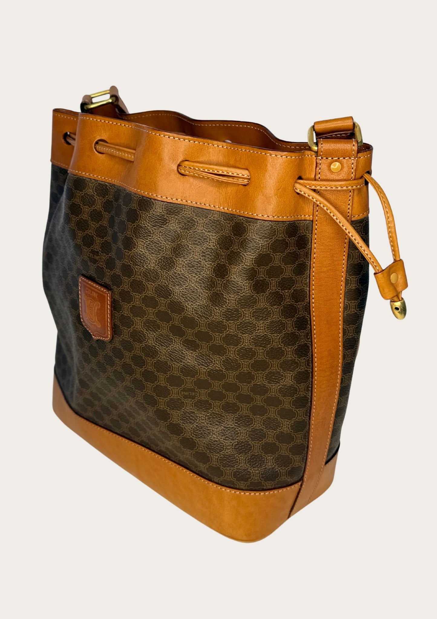 Genuine Celine Sac Seau Bucket Bag in macadam canvas with pouch