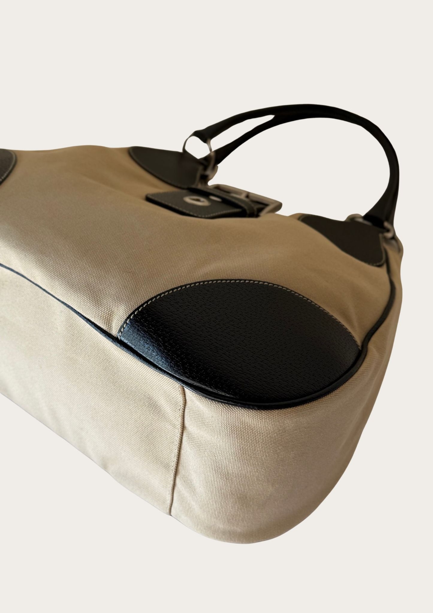 Prada Hobo Buckle bag in beige canvas with brown leather details, Entrupy certificate