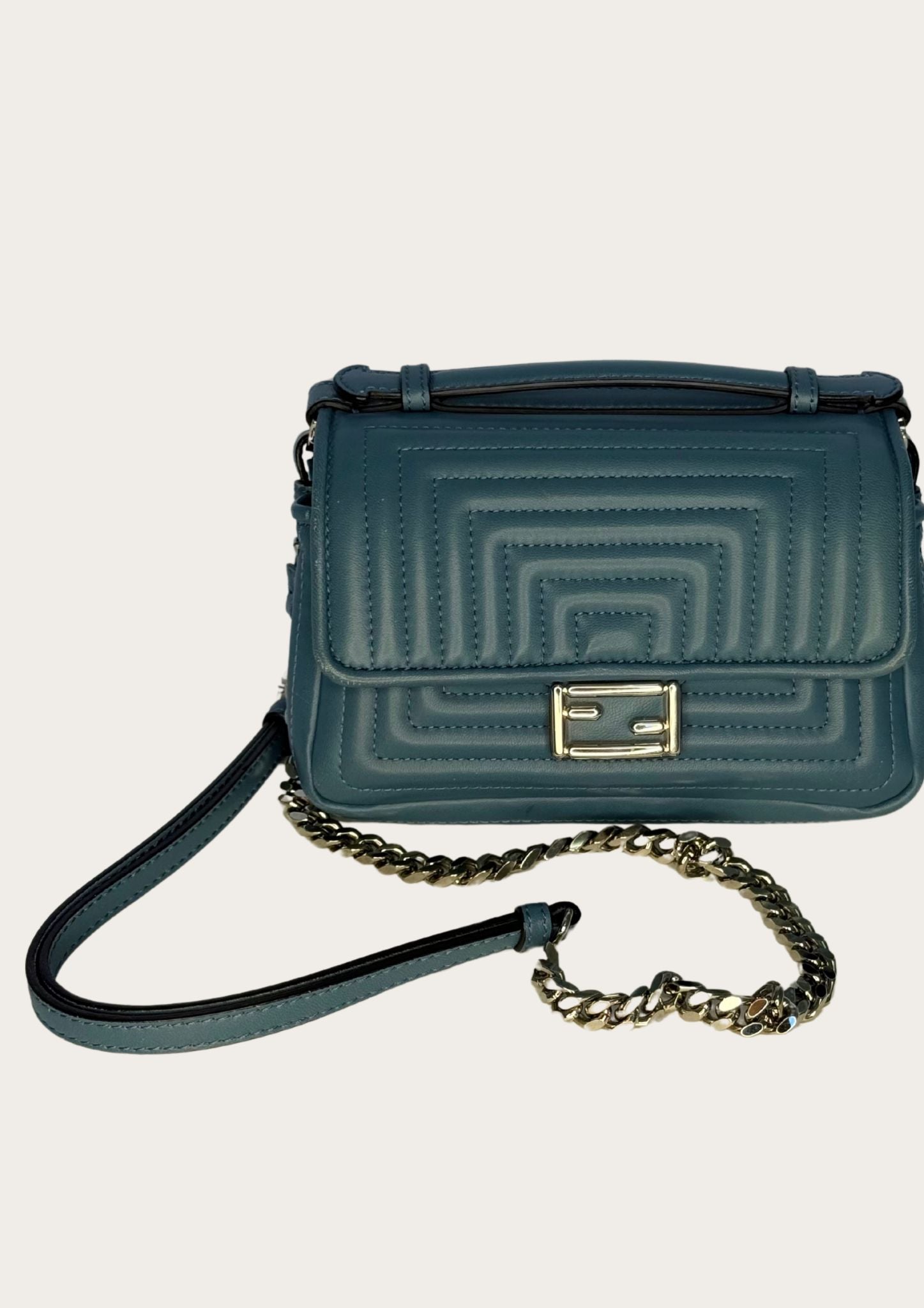 Genuine Fendi Double Micro Baguette crossbody mini bag in light blue with silver hardware