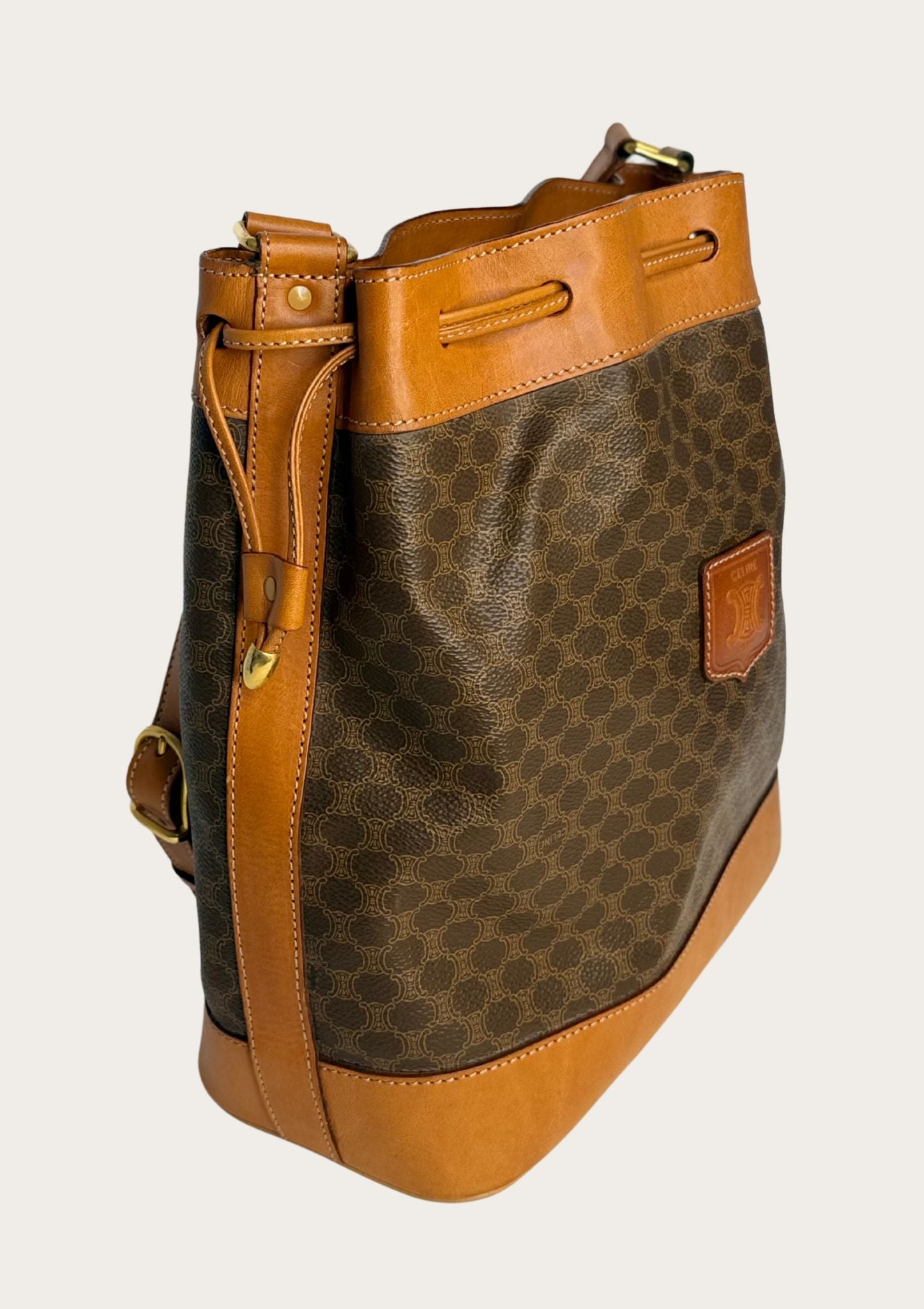 Genuine Celine Sac Seau Bucket Bag in macadam canvas with pouch