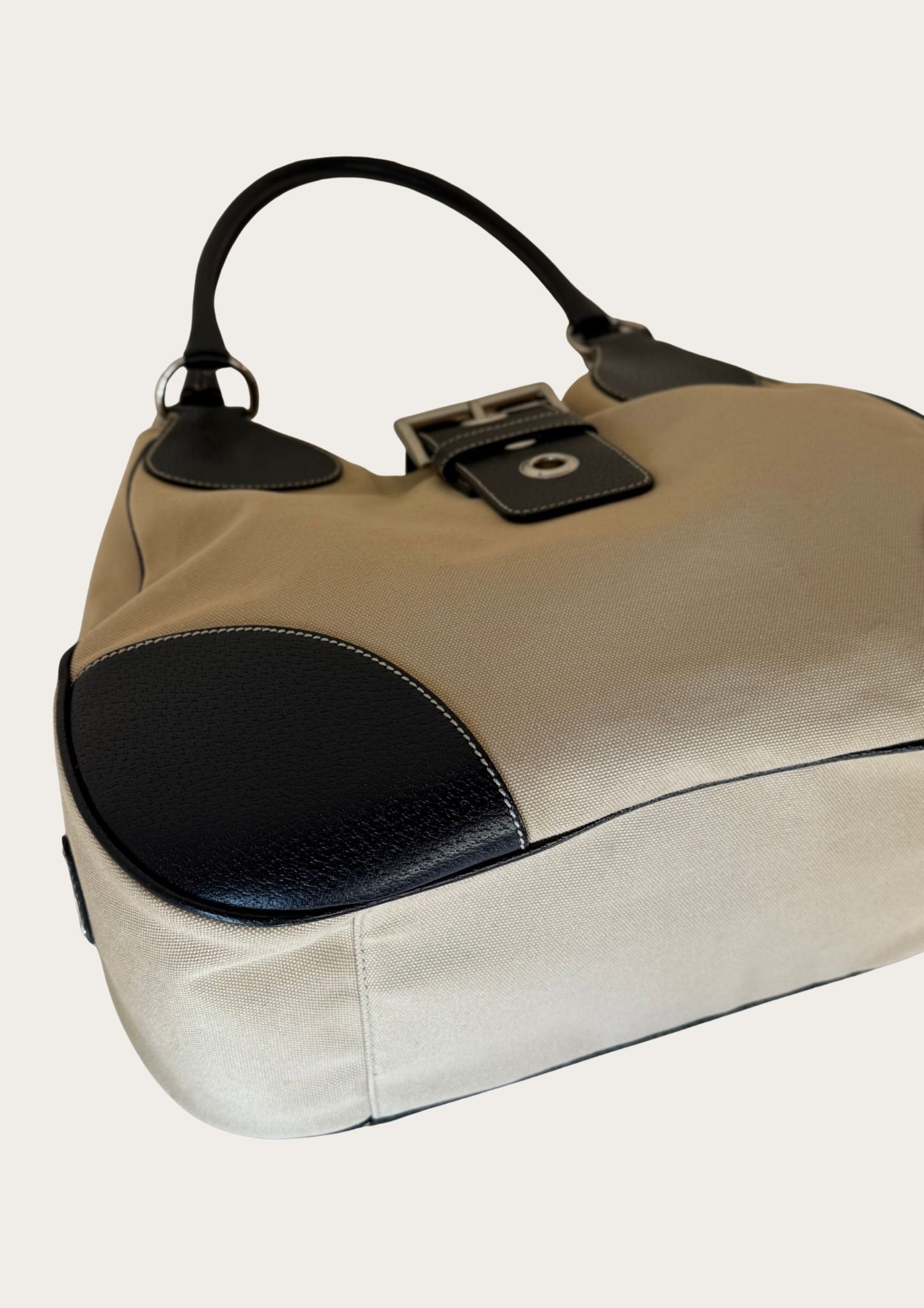 Prada Hobo Buckle bag in beige canvas with brown leather details, Entrupy certificate