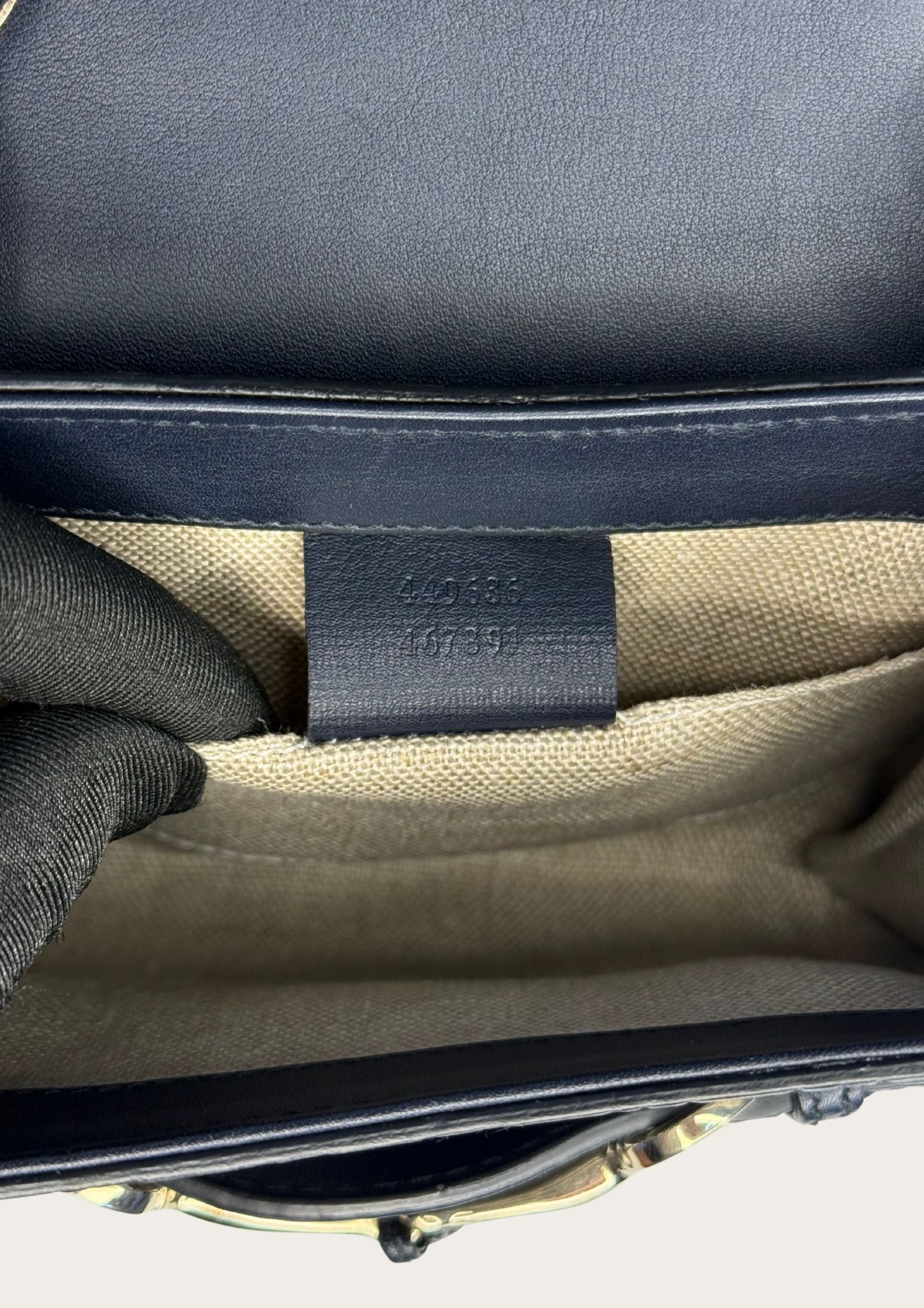 Genuine Gucci Emily crossbody bag in navy Guccissima leather with horsebit