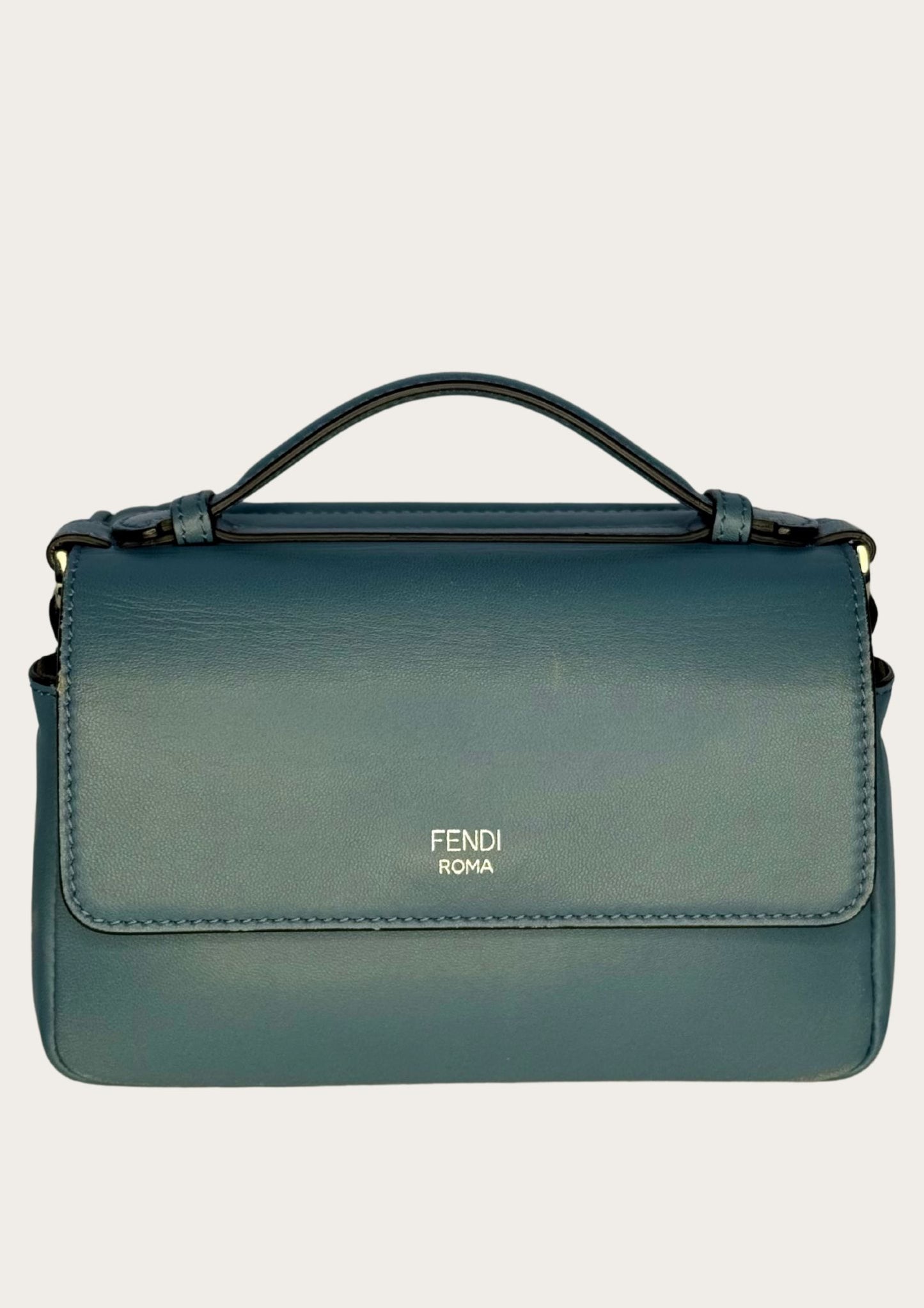 Genuine Fendi Double Micro Baguette crossbody mini bag in light blue with silver hardware