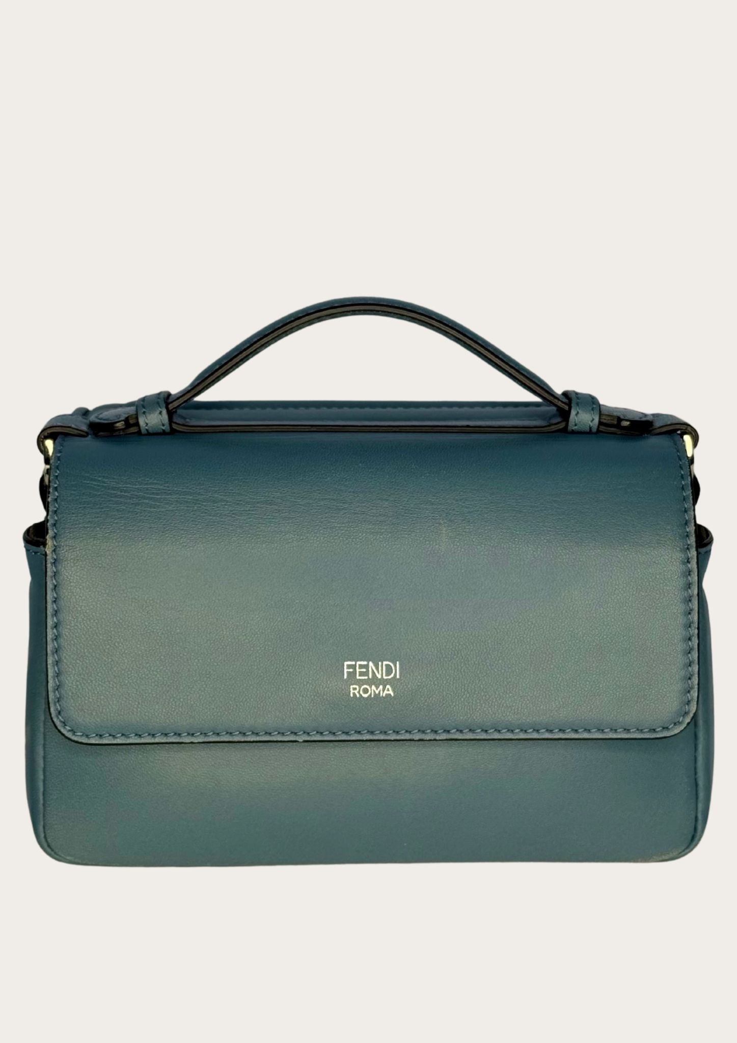 Genuine Fendi Double Micro Baguette crossbody mini bag in light blue with silver hardware