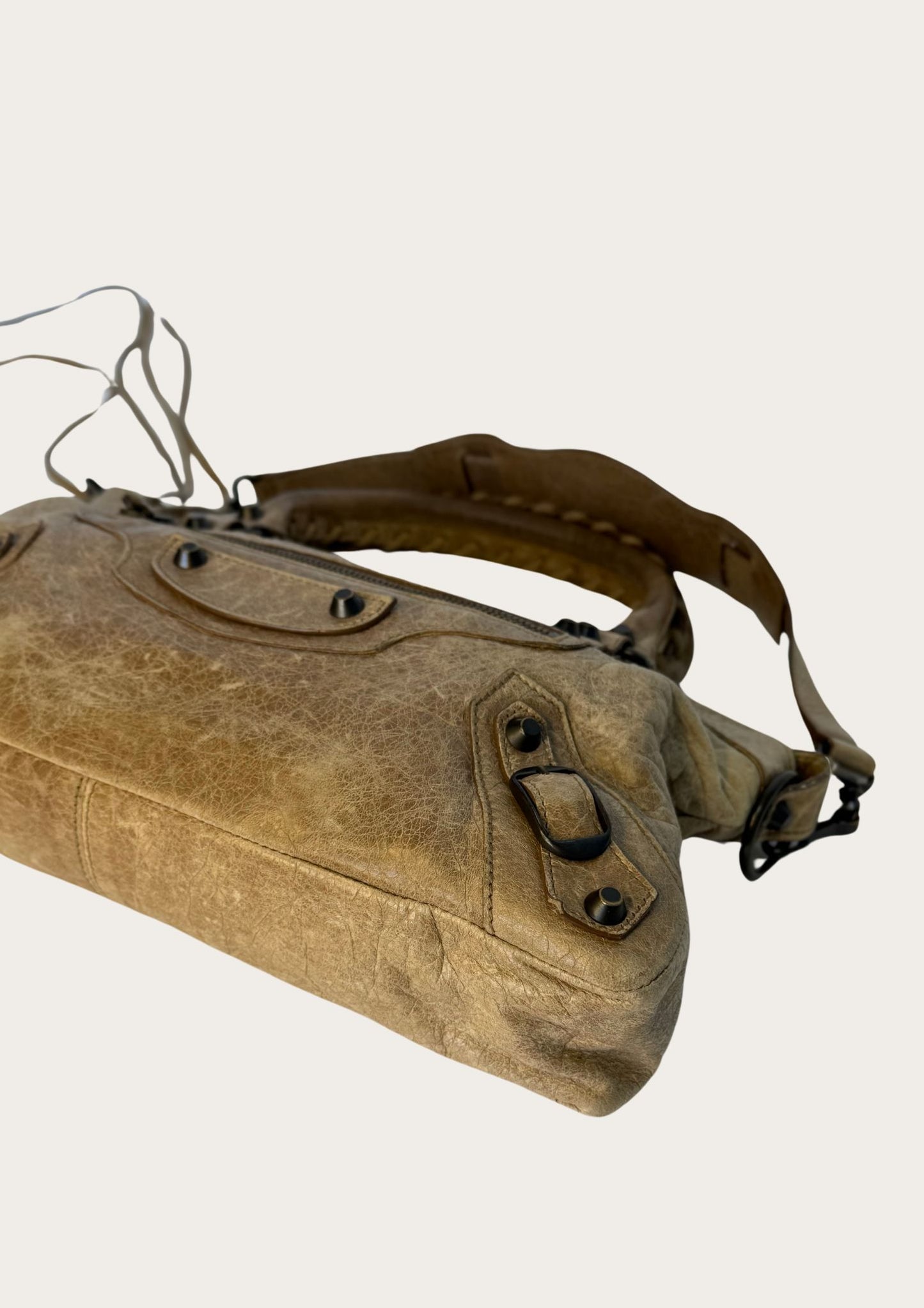 Pre-owned Balenciaga City bag in beige leather, genuine 