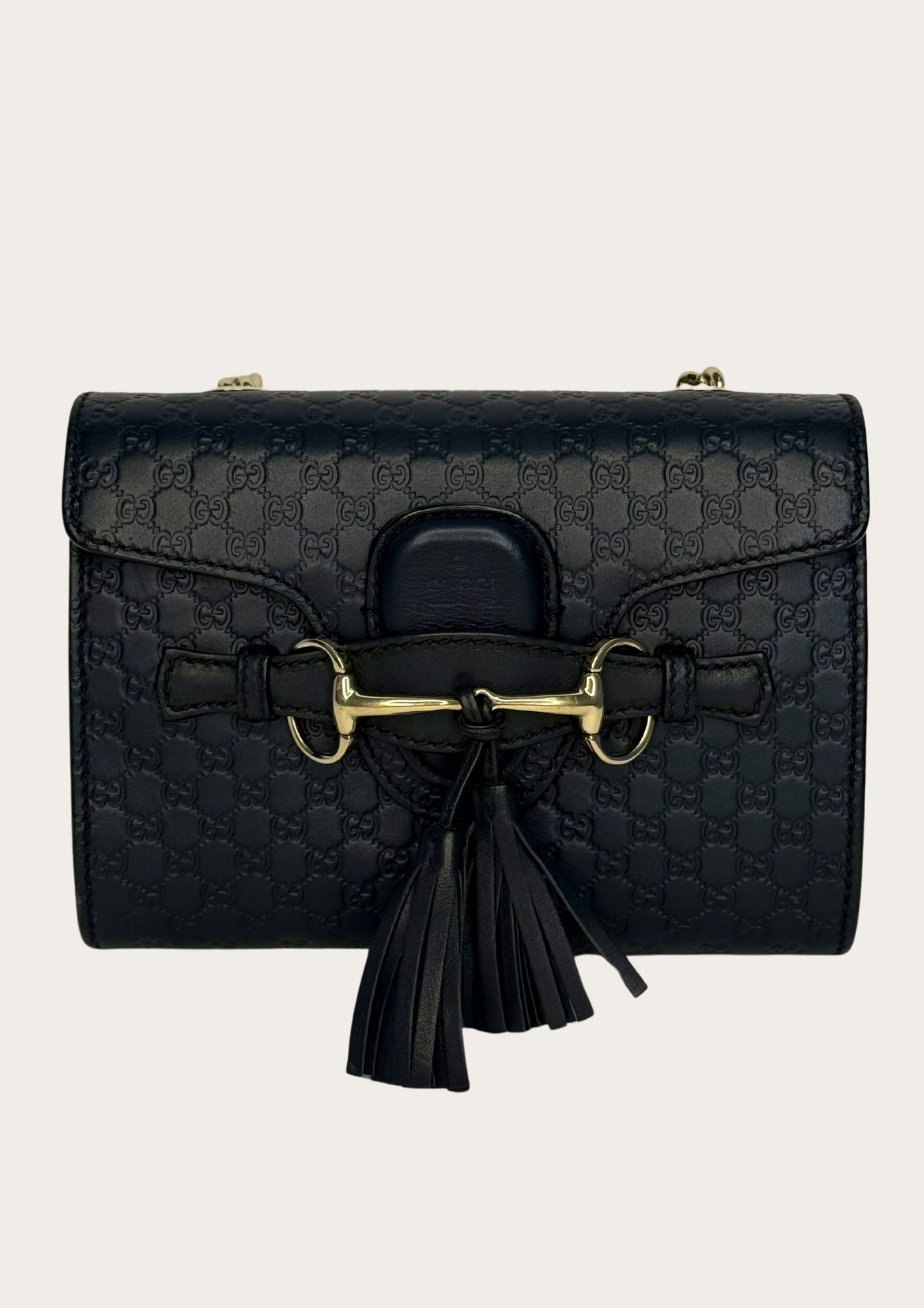 Genuine Gucci Emily crossbody bag in navy Guccissima leather with horsebit