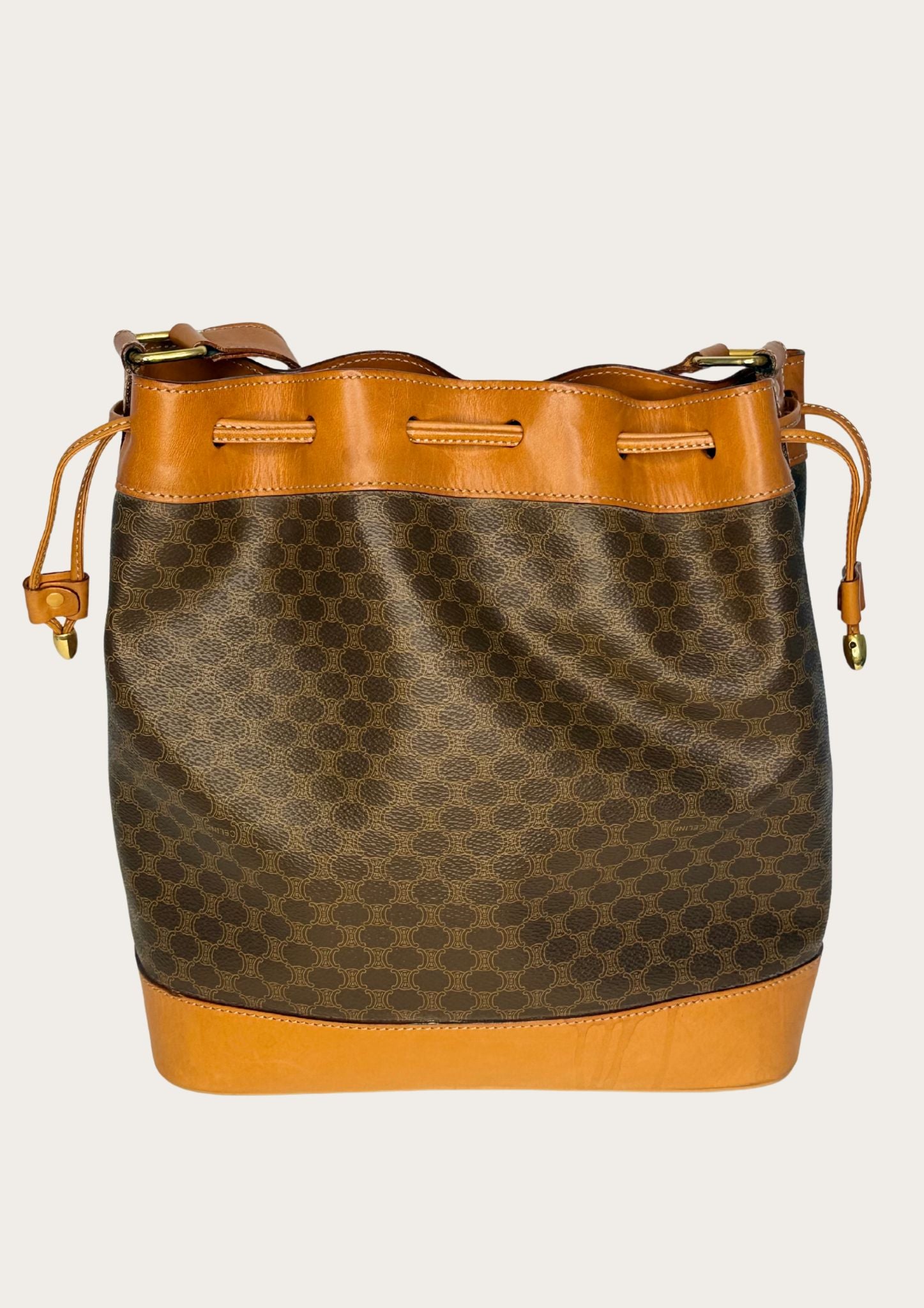 Genuine Celine Sac Seau Bucket Bag in macadam canvas with pouch