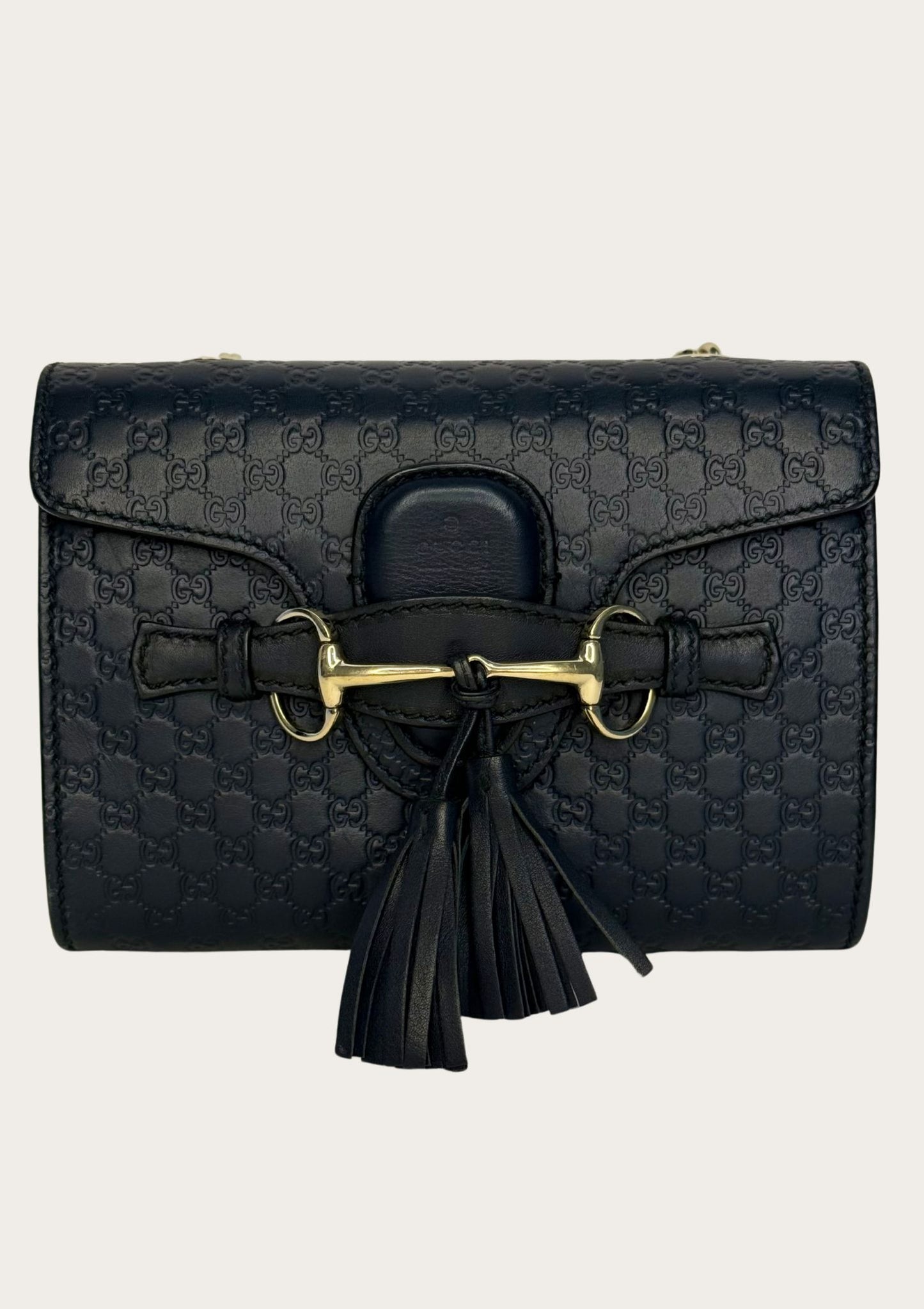 Genuine Gucci Emily crossbody bag in navy Guccissima leather with horsebit